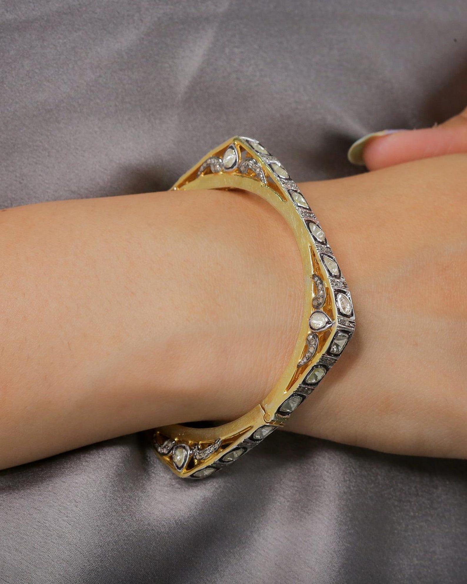 Antique Polki Diamond Bracelet Natural Diamond Victorian Bracelet In New Condition For Sale In Chicago, IL