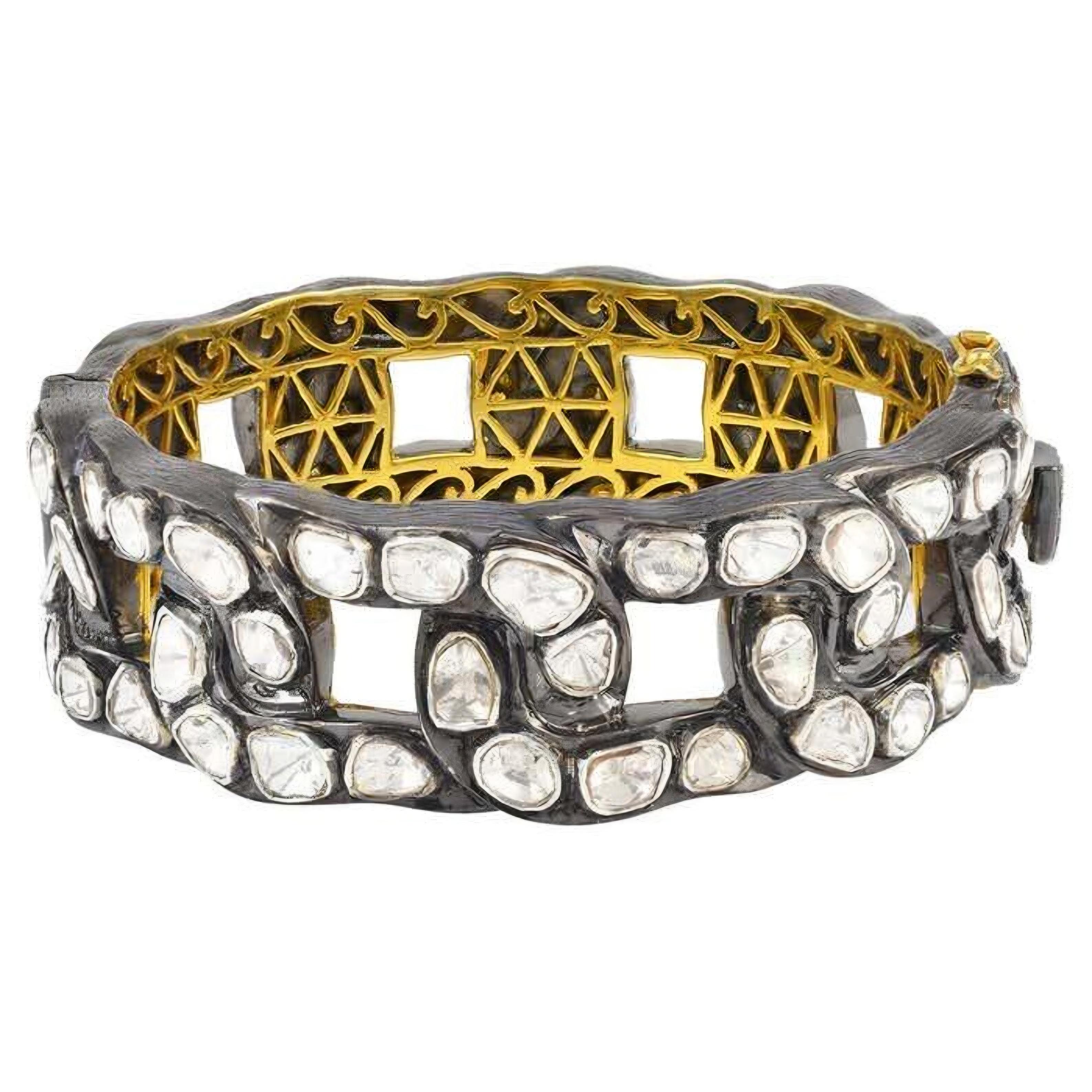 Antique Polki Diamond Bracelet Natural Diamond Victorian Bracelet In New Condition For Sale In Chicago, IL