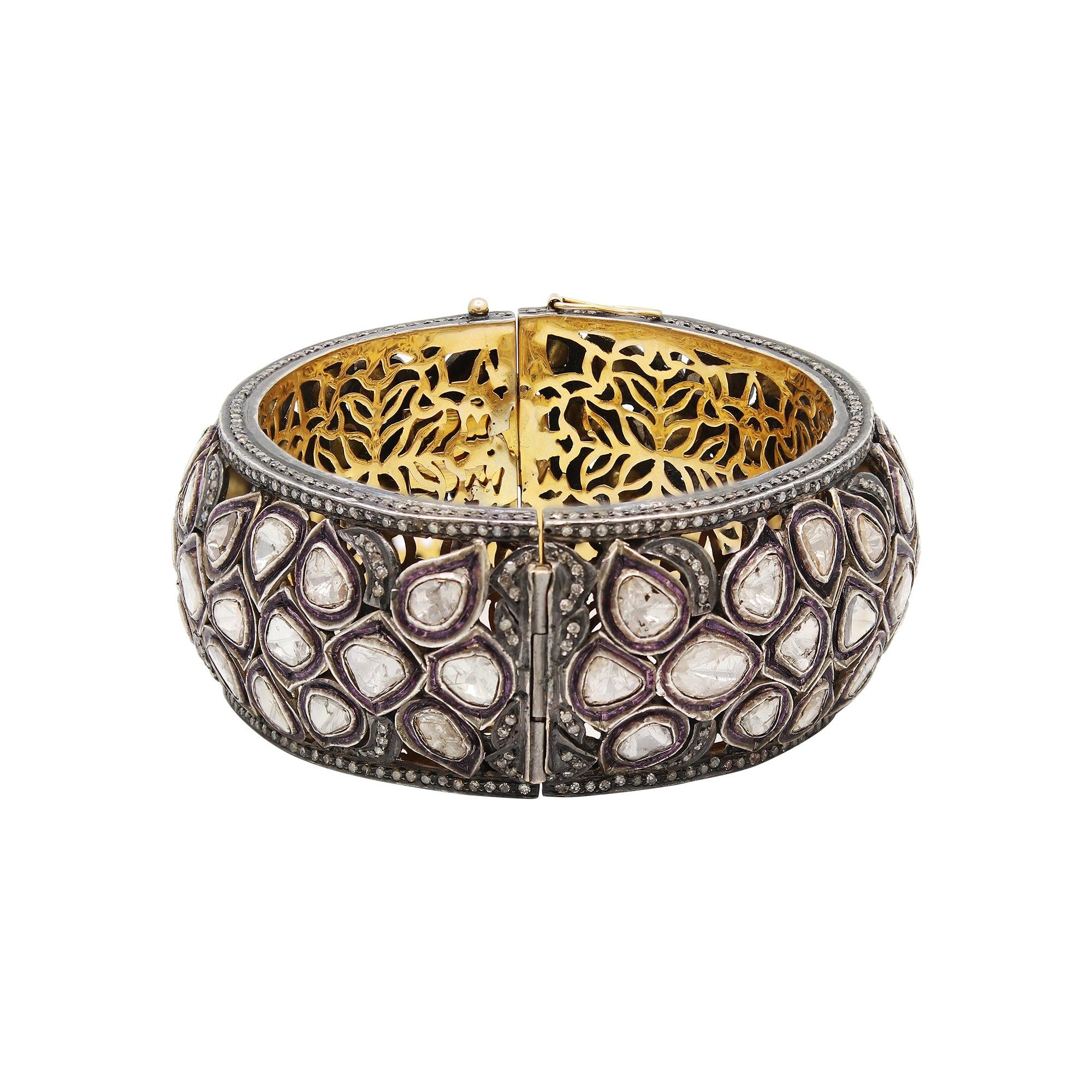 Antique Polki Diamond Bracelet Natural Diamond Victorian Bracelet For Sale 1
