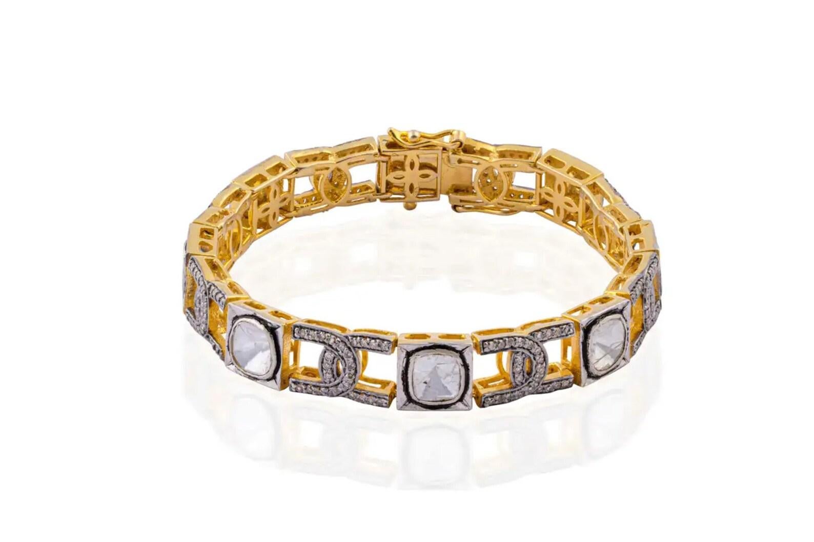 Antique Polki Diamond Bracelet  Natural Diamond Victorian Bracelet For Sale 2