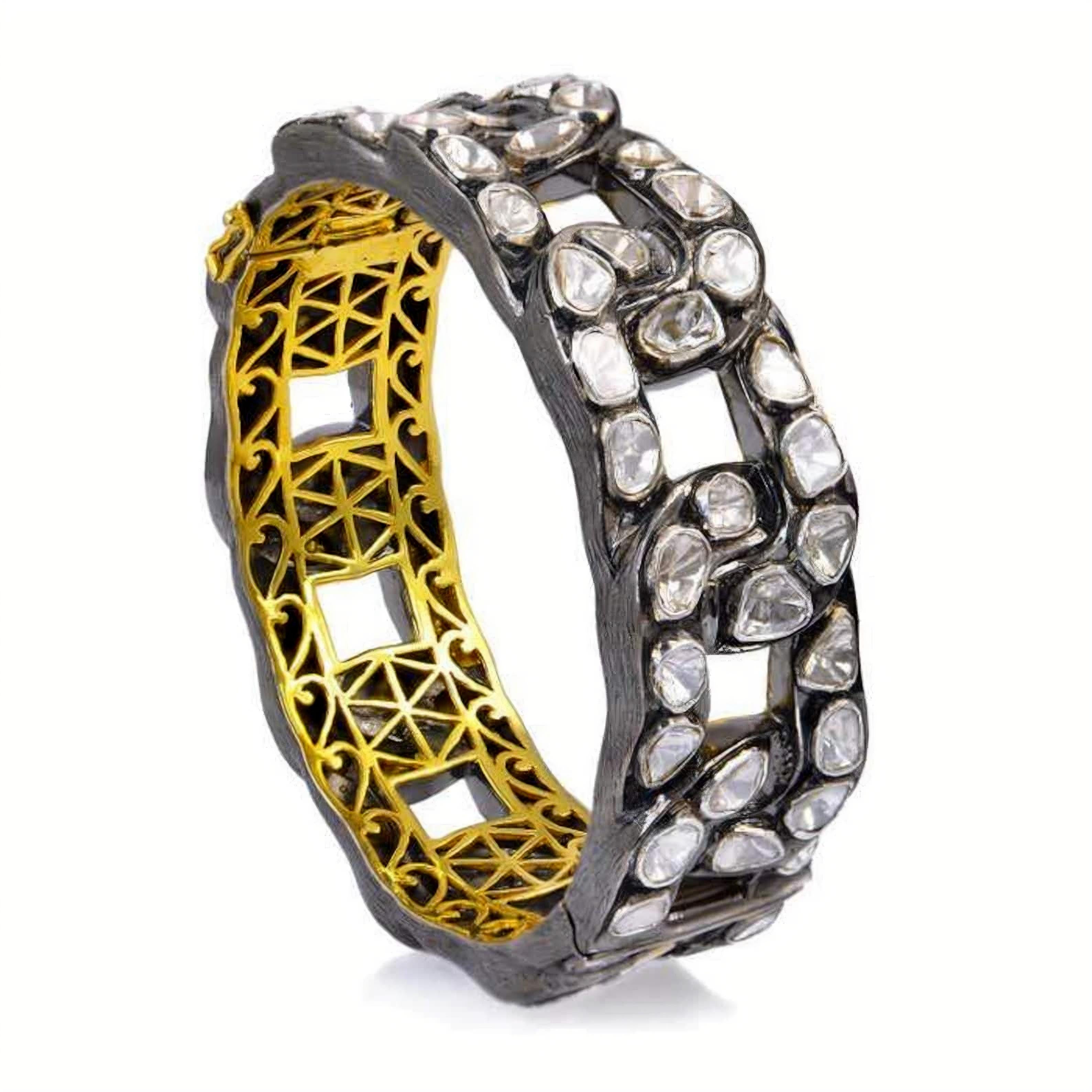 Antique Polki Diamond Bracelet Natural Diamond Victorian Bracelet For Sale 2