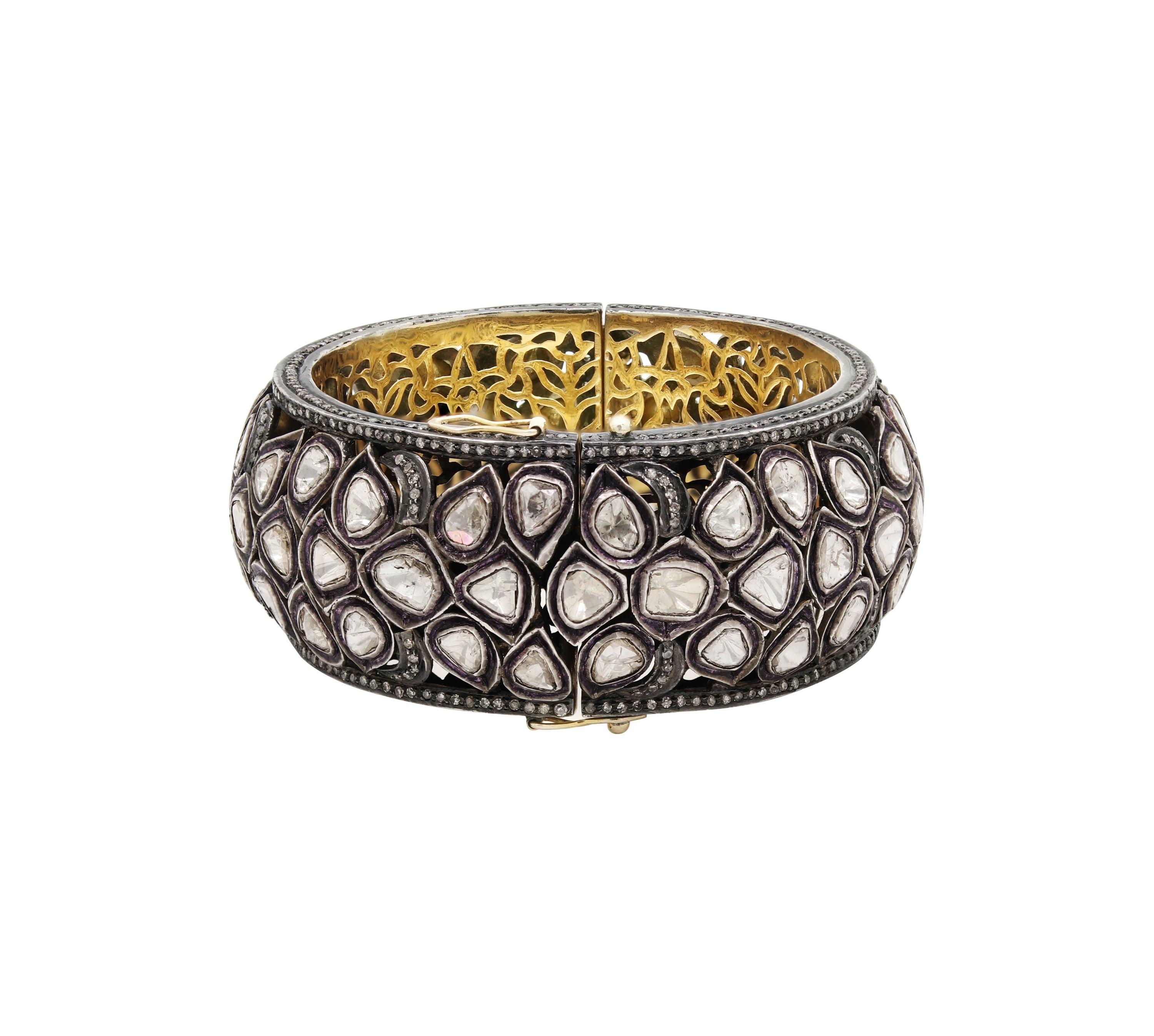 Antique Polki Diamond Bracelet Natural Diamond Victorian Bracelet For Sale 2