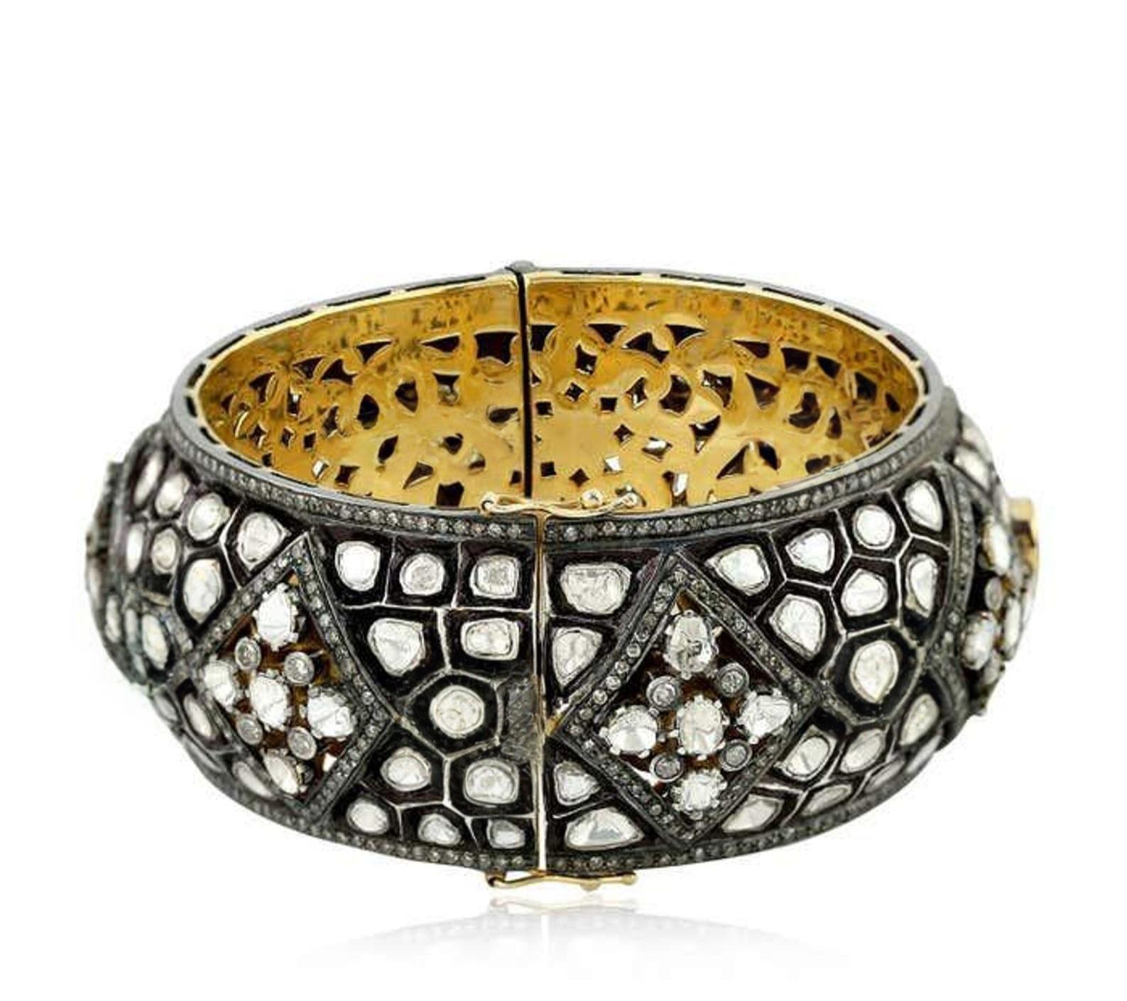 Antique Polki Diamond Bracelet Natural Diamond Victorian Bracelet For Sale 3
