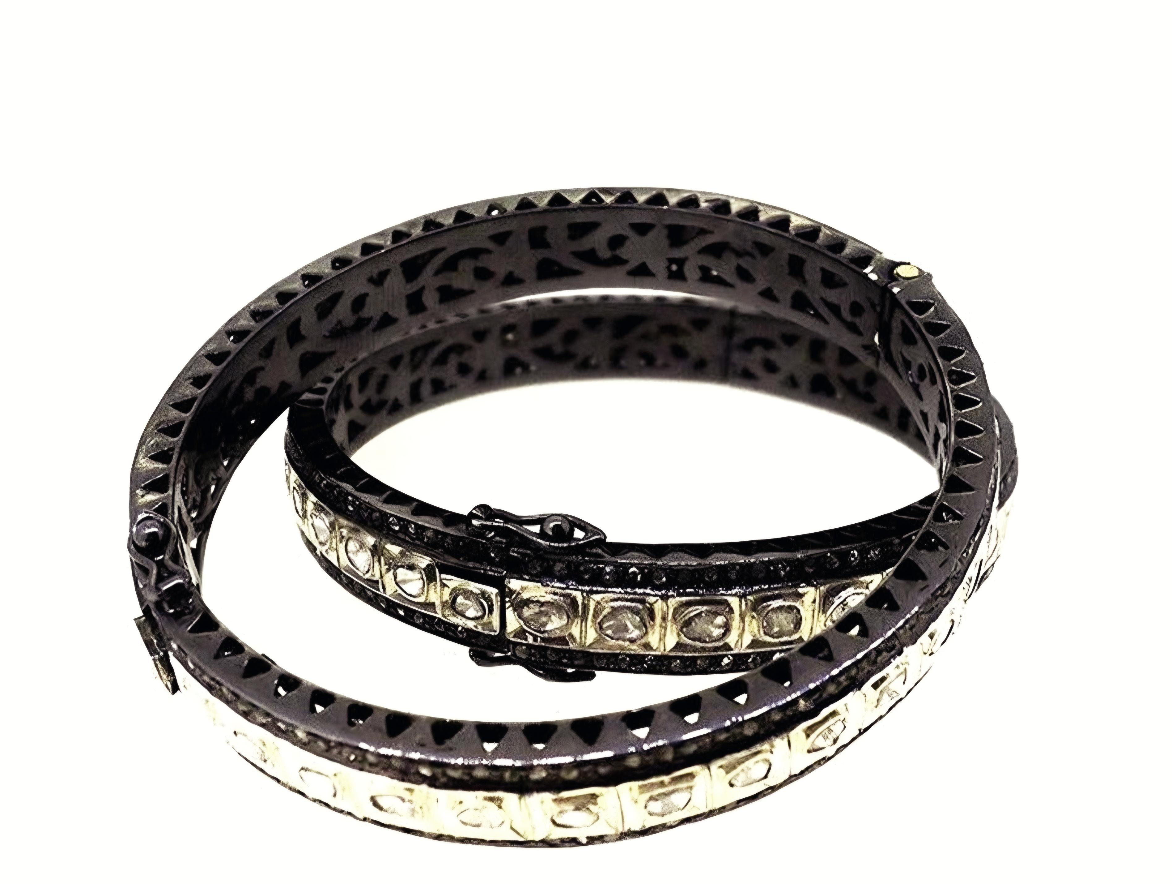 Art déco Bracelet ancien Polki en diamants naturels de style victorien  Bracelet fait main 2 pièces en vente