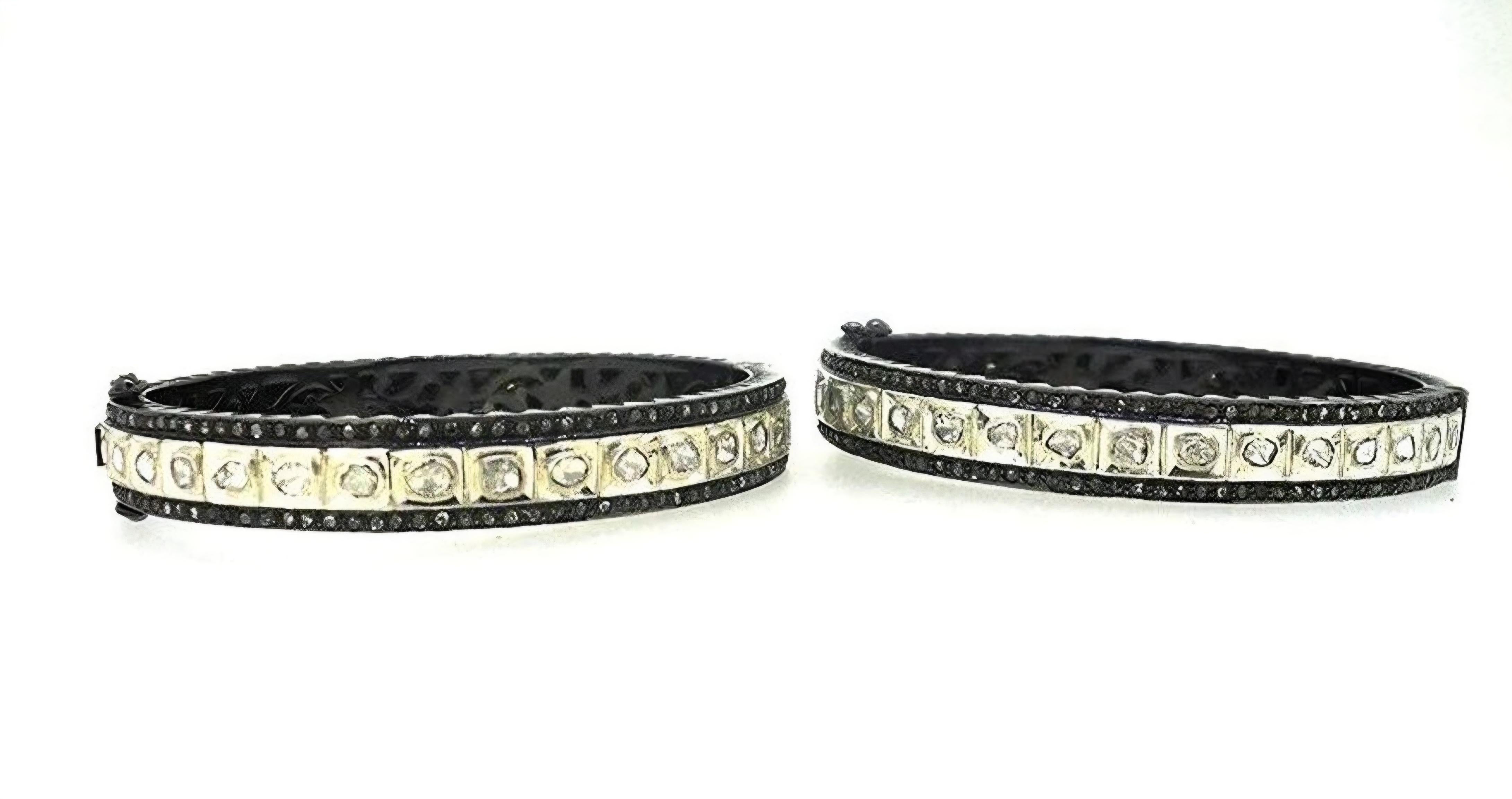 Bracelet ancien Polki en diamants naturels de style victorien  Bracelet fait main 2 pièces Neuf - En vente à Chicago, IL