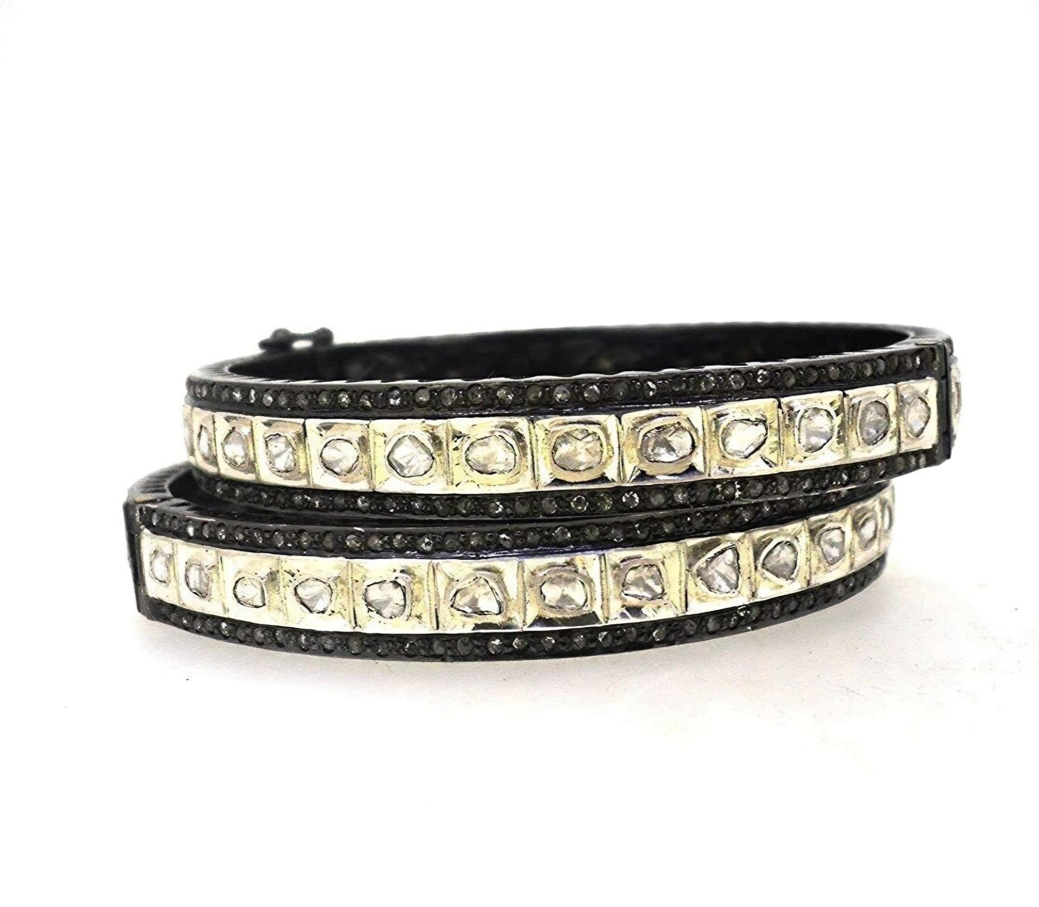 Bracelet ancien Polki en diamants naturels de style victorien  Bracelet fait main 2 pièces Pour femmes en vente