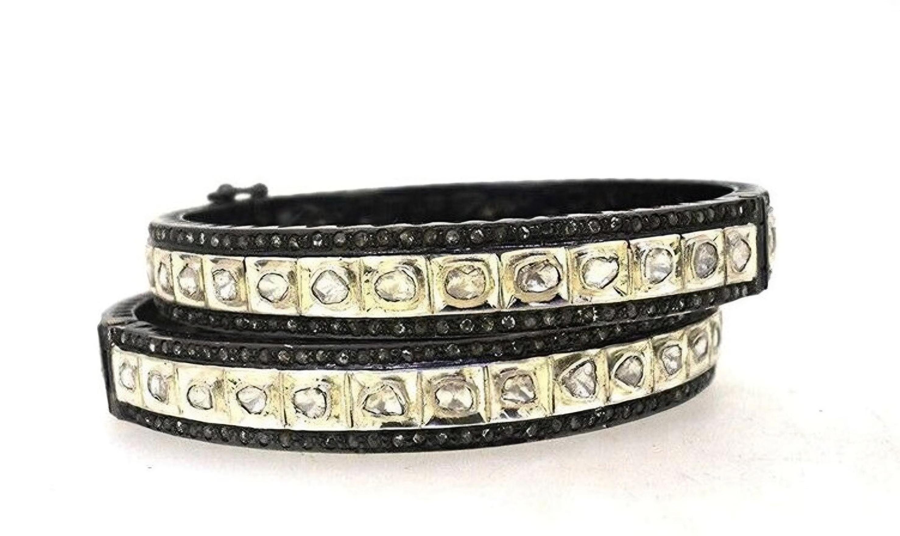 Bracelet ancien Polki en diamants naturels de style victorien  Bracelet fait main 2 pièces en vente 3