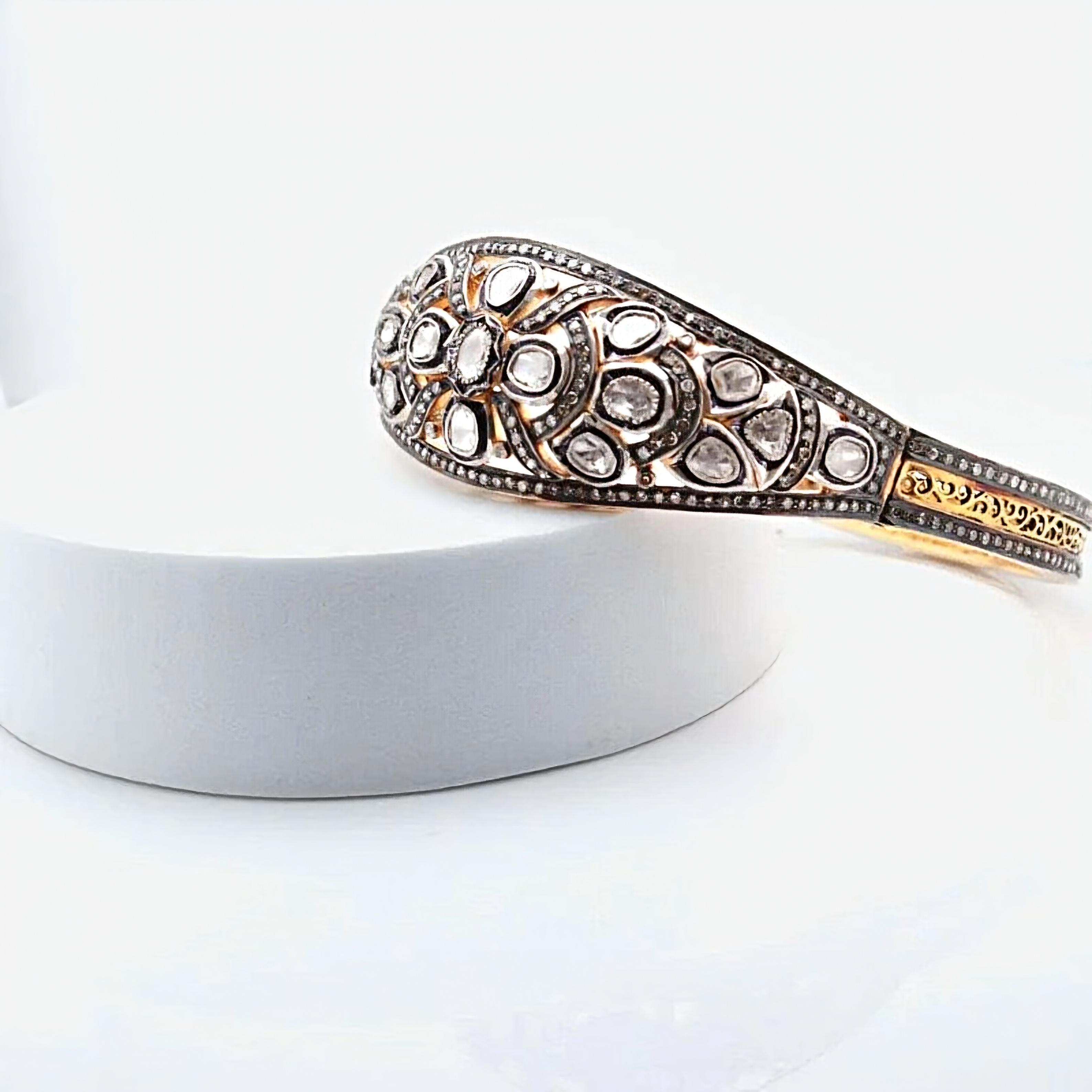 Antique Polki Diamond Bracelet Natural Diamond Victorian  Bracelet handmade in vendita 6