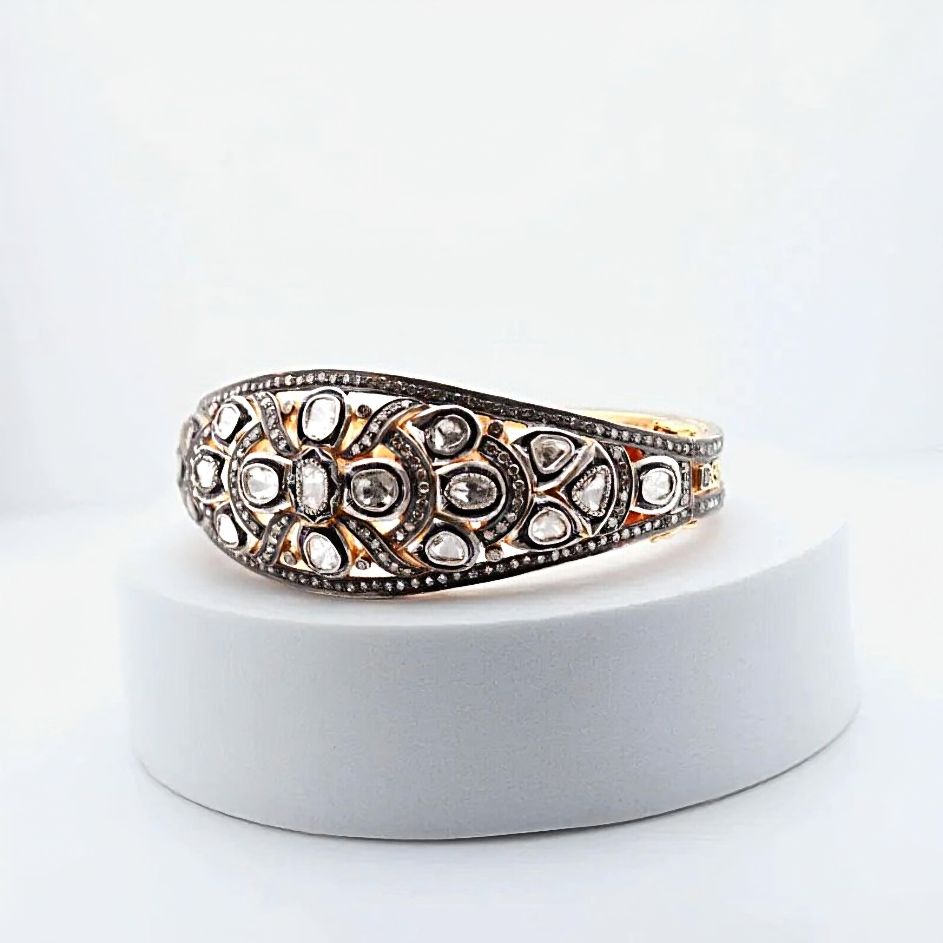 Antique Polki Diamond Bracelet Natural Diamond Victorian  Bracelet handmade in vendita 7