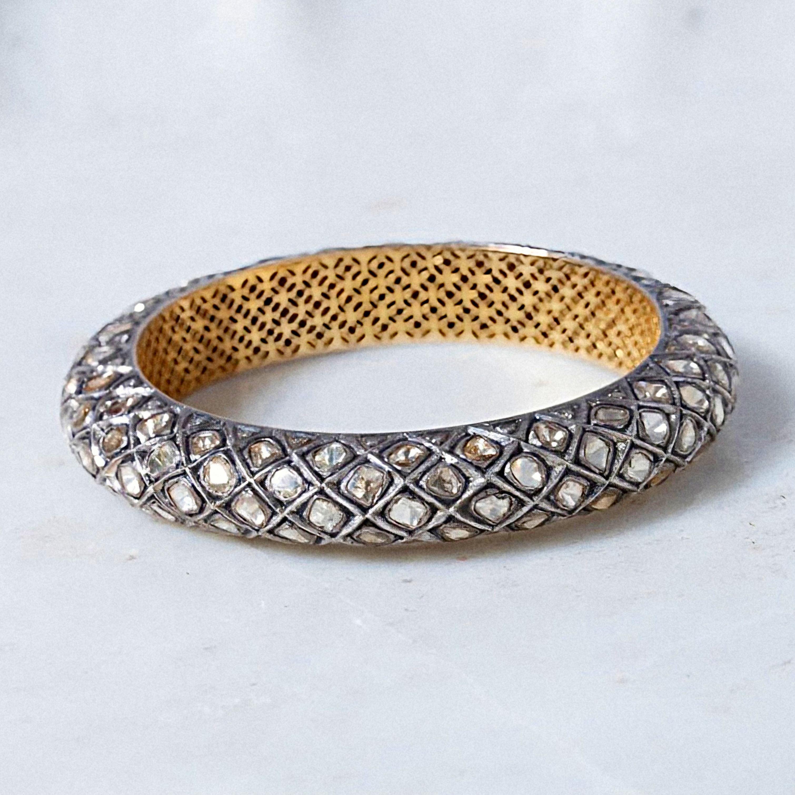 Art déco Bracelet ancien Polki en diamants naturels de style victorien  Bracelet fait à la main en vente