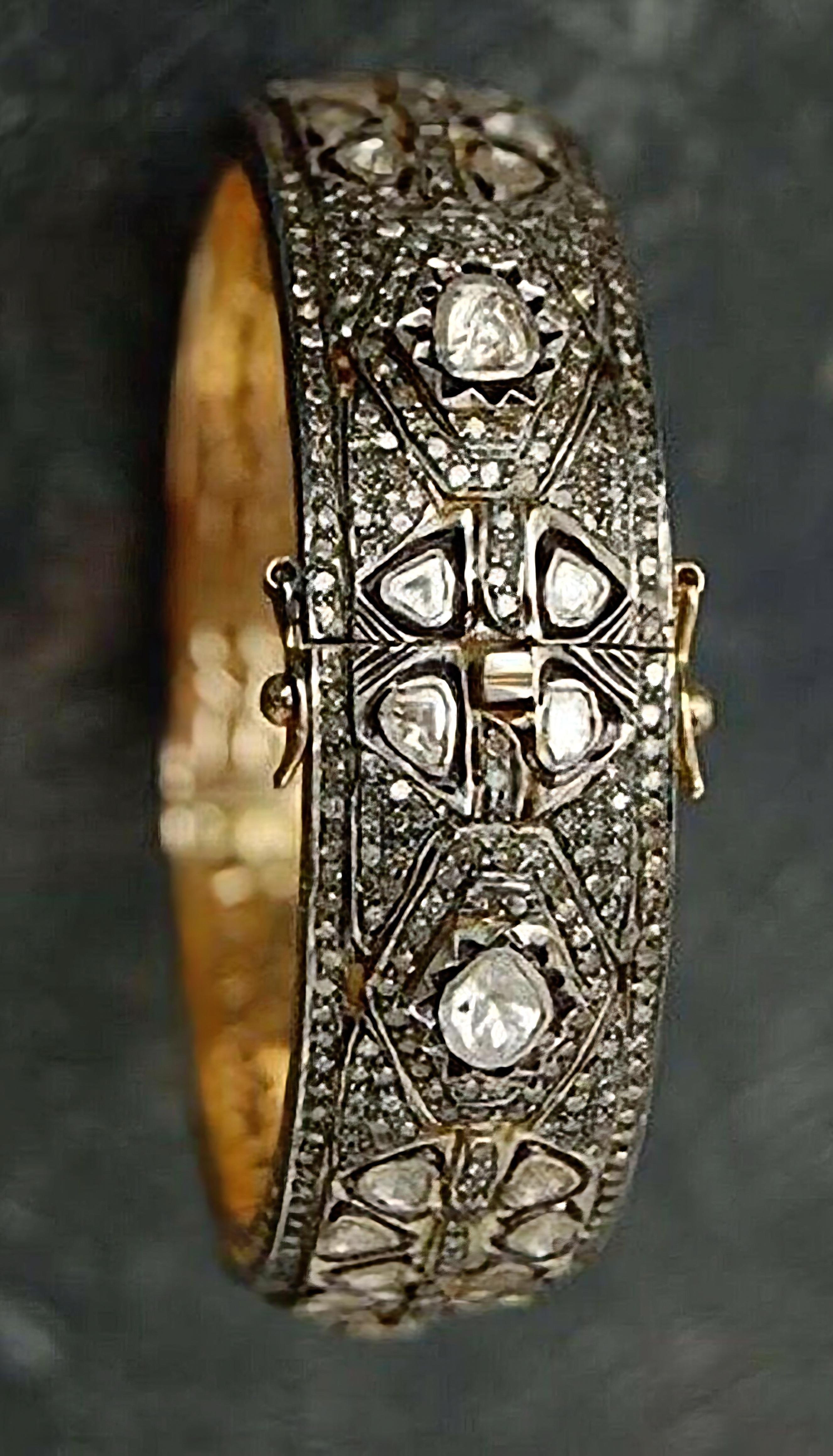 Art Déco Antique Polki Diamond Bracelet Natural Diamond Victorian  Bracelet handmade in vendita