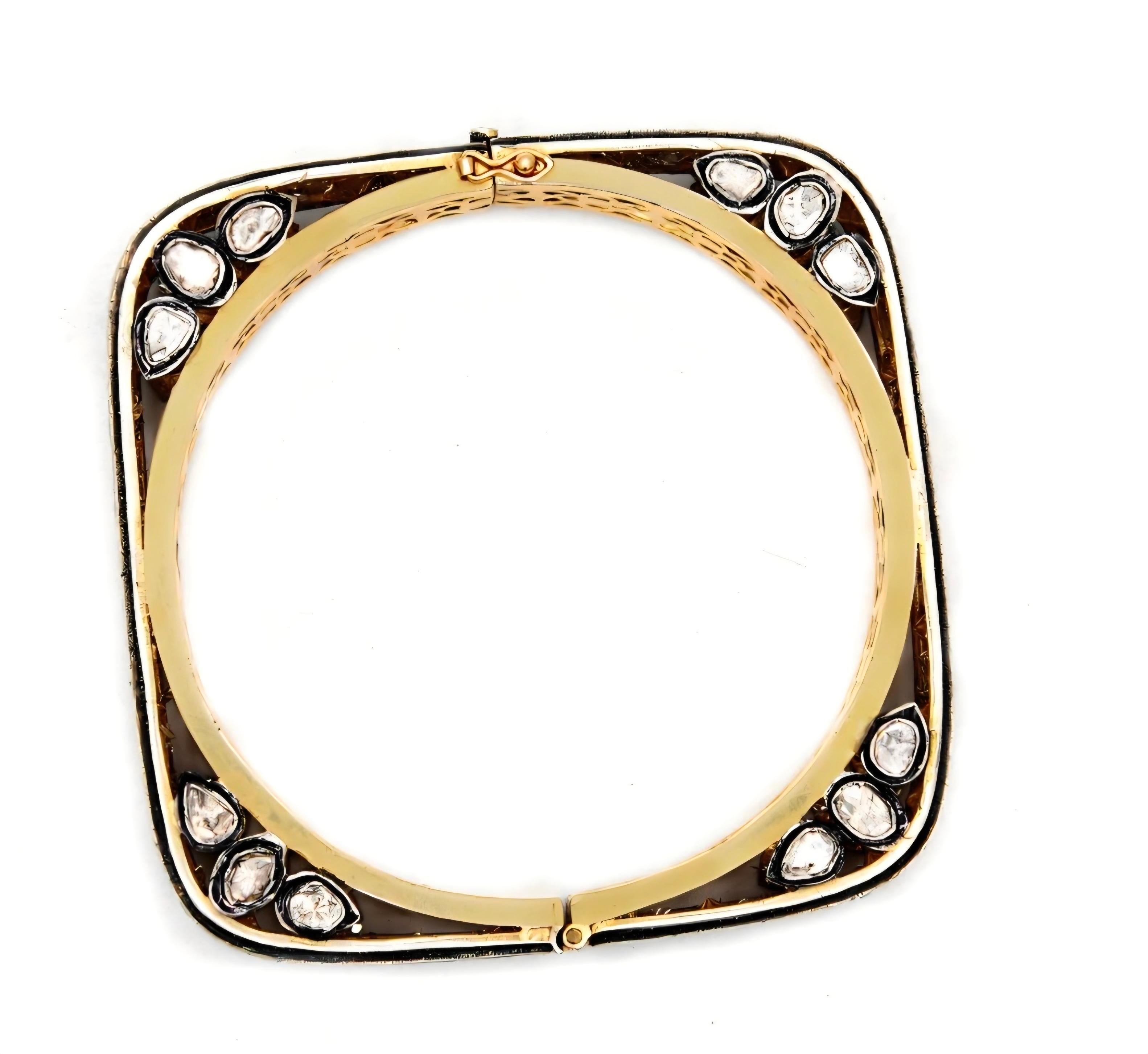 Diamante antico Polki  Bracciale Nature Diamond Victorian  Bracciale fatto a mano In condizioni Nuovo in vendita a Chicago, IL