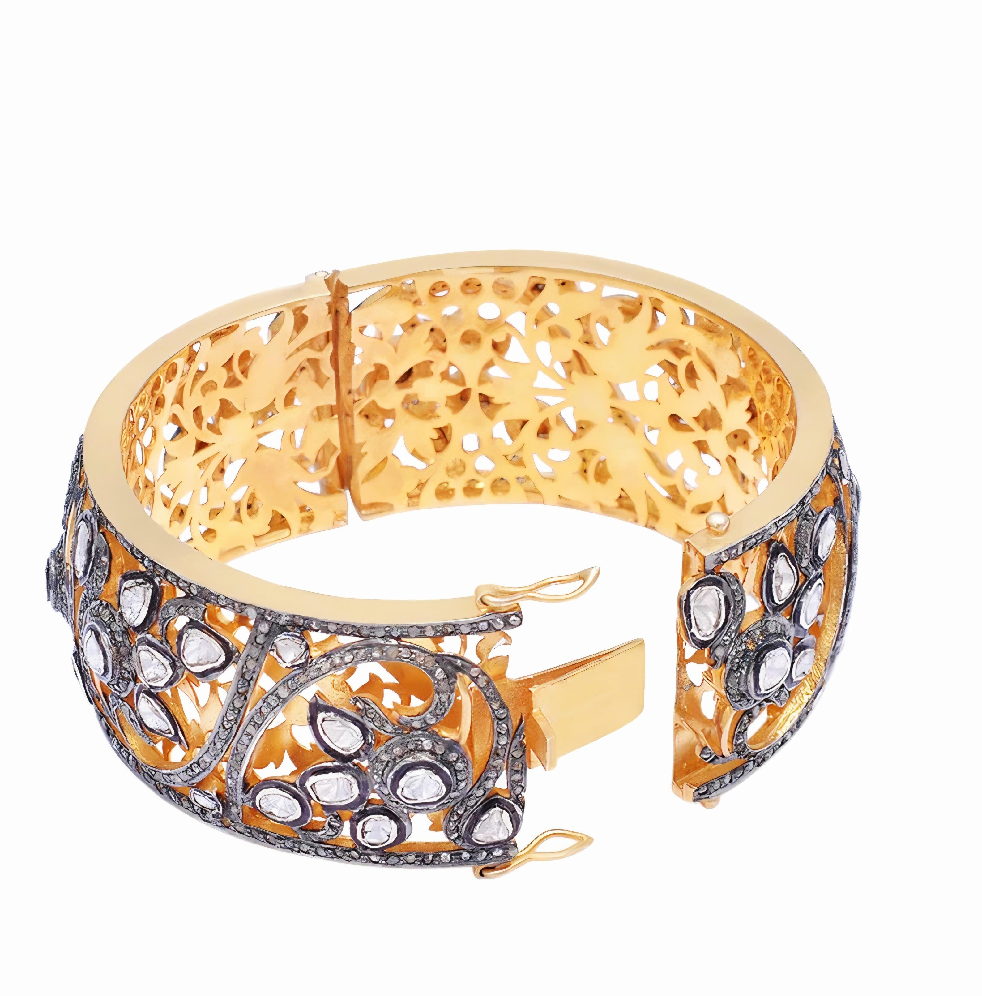 Antikes viktorianisches Polki-Diamant-Armband, natürlicher Diamant  Armbänder handgefertigt im Angebot 3