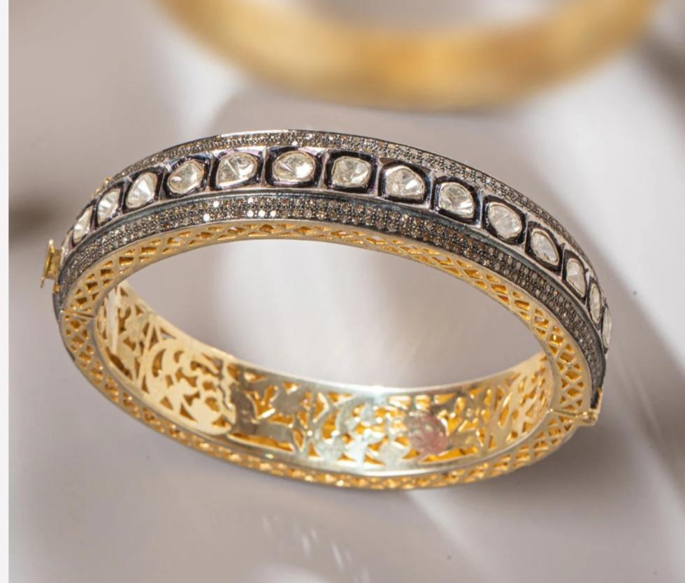 Antikes viktorianisches Polki-Diamant-Armband, natürlicher Diamant  Armbänder handgefertigt im Angebot 3