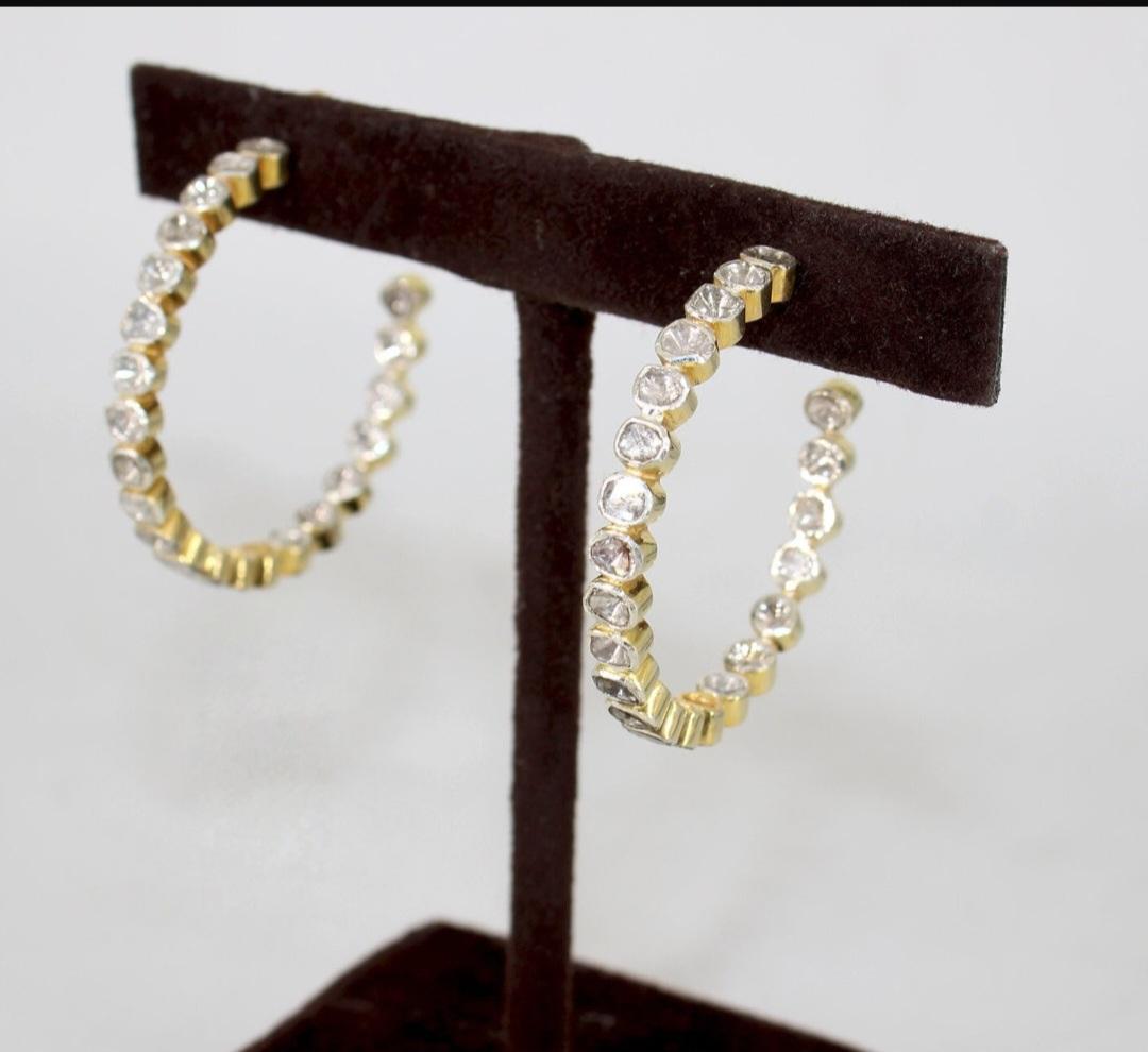 Antiker Polki-Diamant-Ohrring, natürlicher Diamant, viktorianischer Diamant, Paar Damen im Angebot