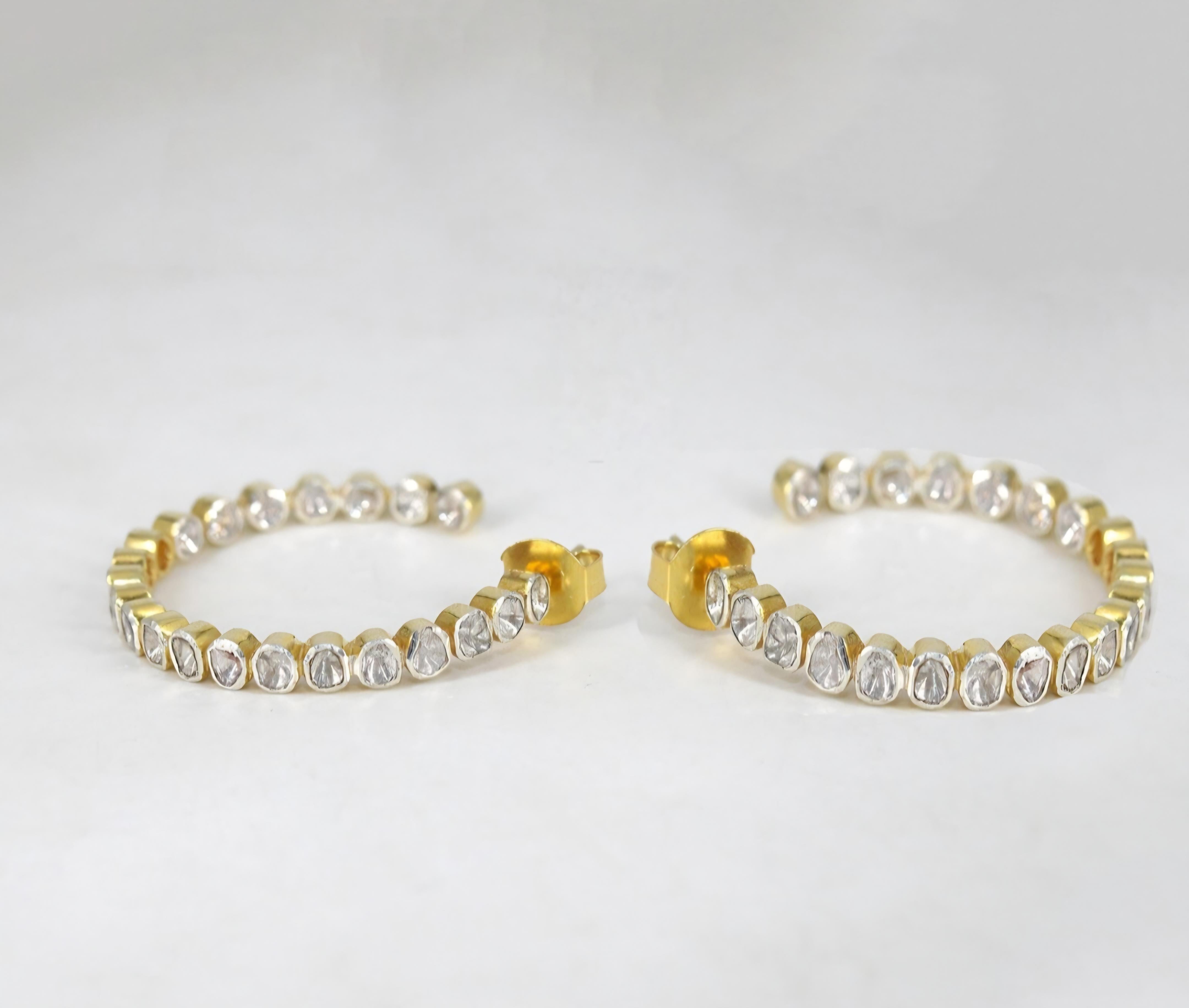 Antiker Polki-Diamant-Ohrring, natürlicher Diamant, viktorianischer Diamant, Paar im Angebot 1