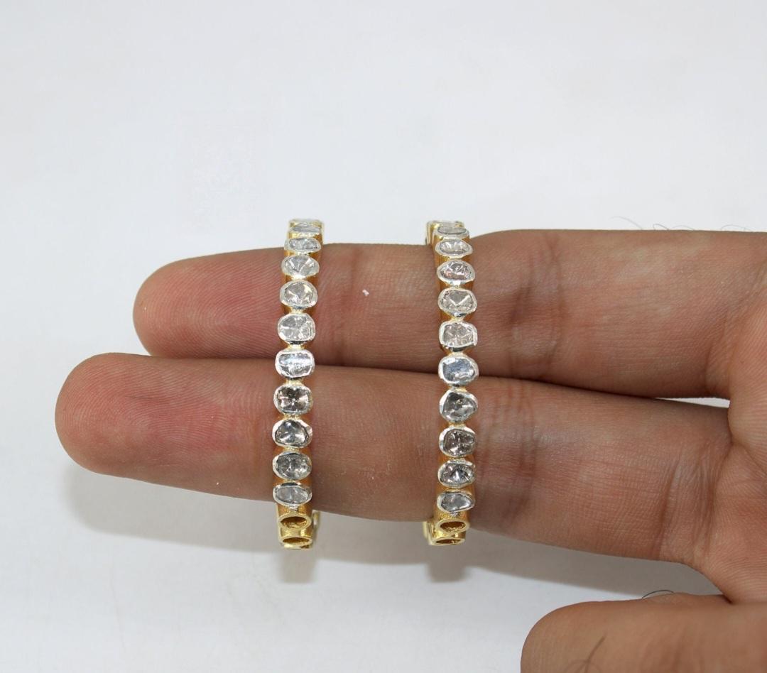 Antiker Polki-Diamant-Ohrring, natürlicher Diamant, viktorianischer Diamant, Paar im Angebot 2