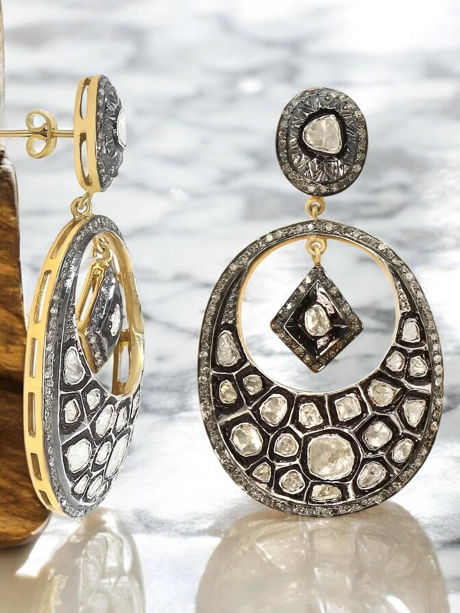 Antique Polki Diamond Earrings and  Pendant 2 pc set Victorian Jewelry For Sale 7