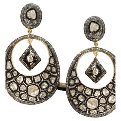 Boucles d'oreilles Polki et diamants anciens Pendentif 2 pièces Bijoux Victoriens
