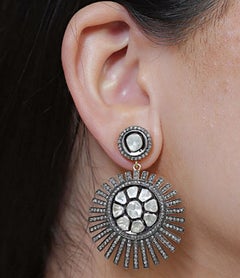 Antique Polki Diamond Earrings 2 pc set Victorian Jewelry