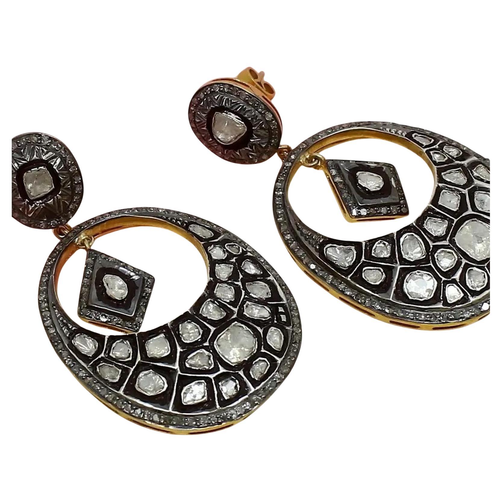 Art Deco Antique Polki Diamond Earrings and  Pendant 2 pc set Victorian Jewelry For Sale