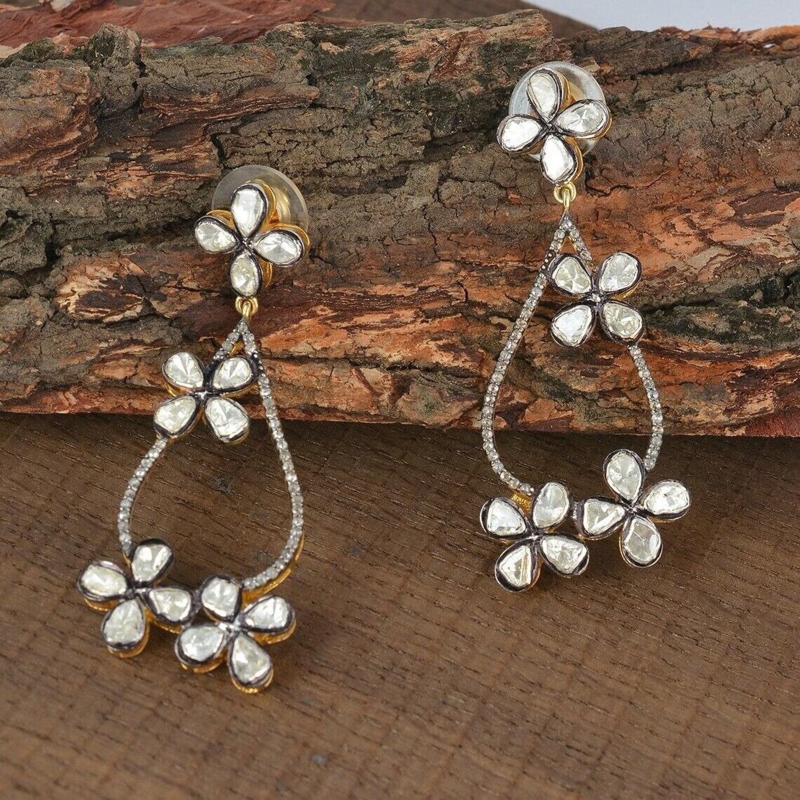 Art déco Boucles d'oreilles Polki et diamants anciens  Pendentif 2 pièces Bijoux Victoriens en vente