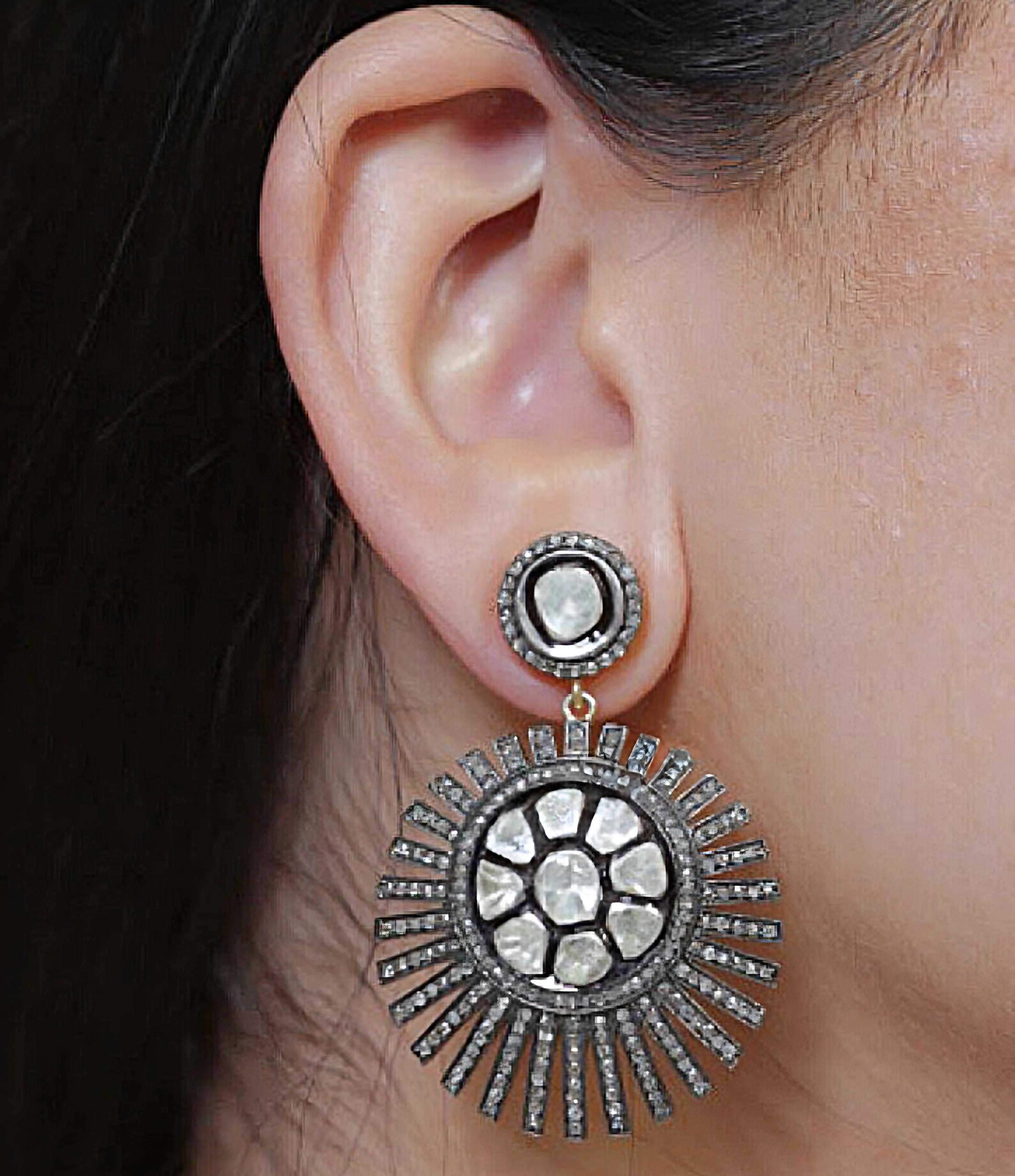 Art déco Boucles d'oreilles Polki et diamants anciens  Pendentif 2 pièces Bijoux Victoriens en vente