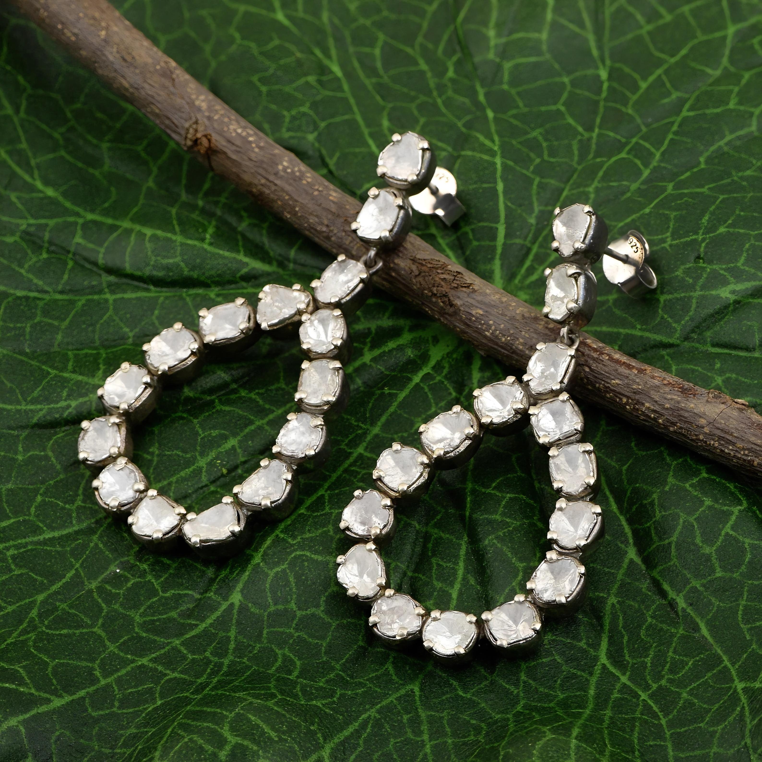 Boucles d'oreilles Polki et diamants anciens  Pendentif 2 pièces Bijoux Victoriens Neuf - En vente à Chicago, IL