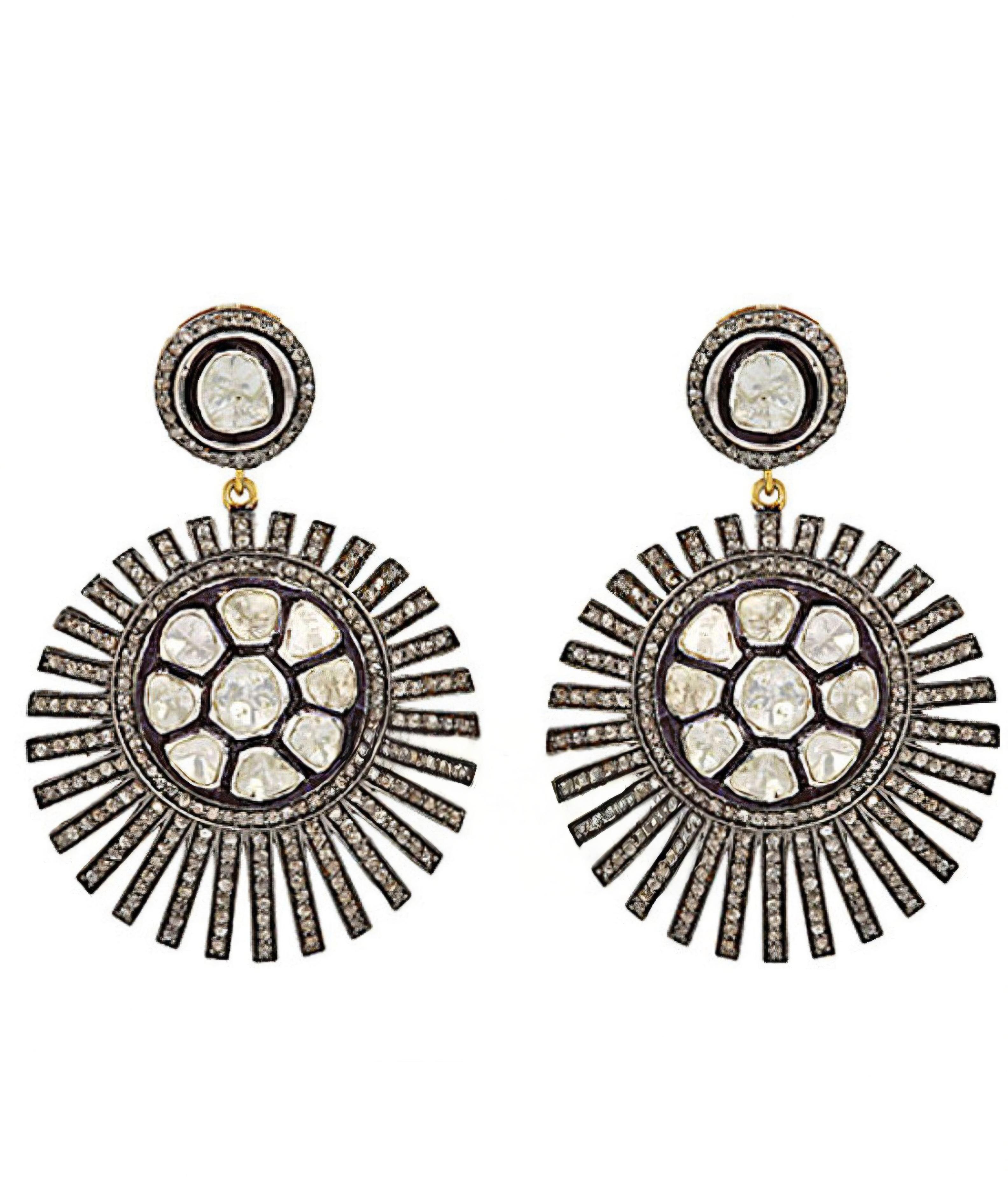 Boucles d'oreilles Polki et diamants anciens  Pendentif 2 pièces Bijoux Victoriens Neuf - En vente à Chicago, IL