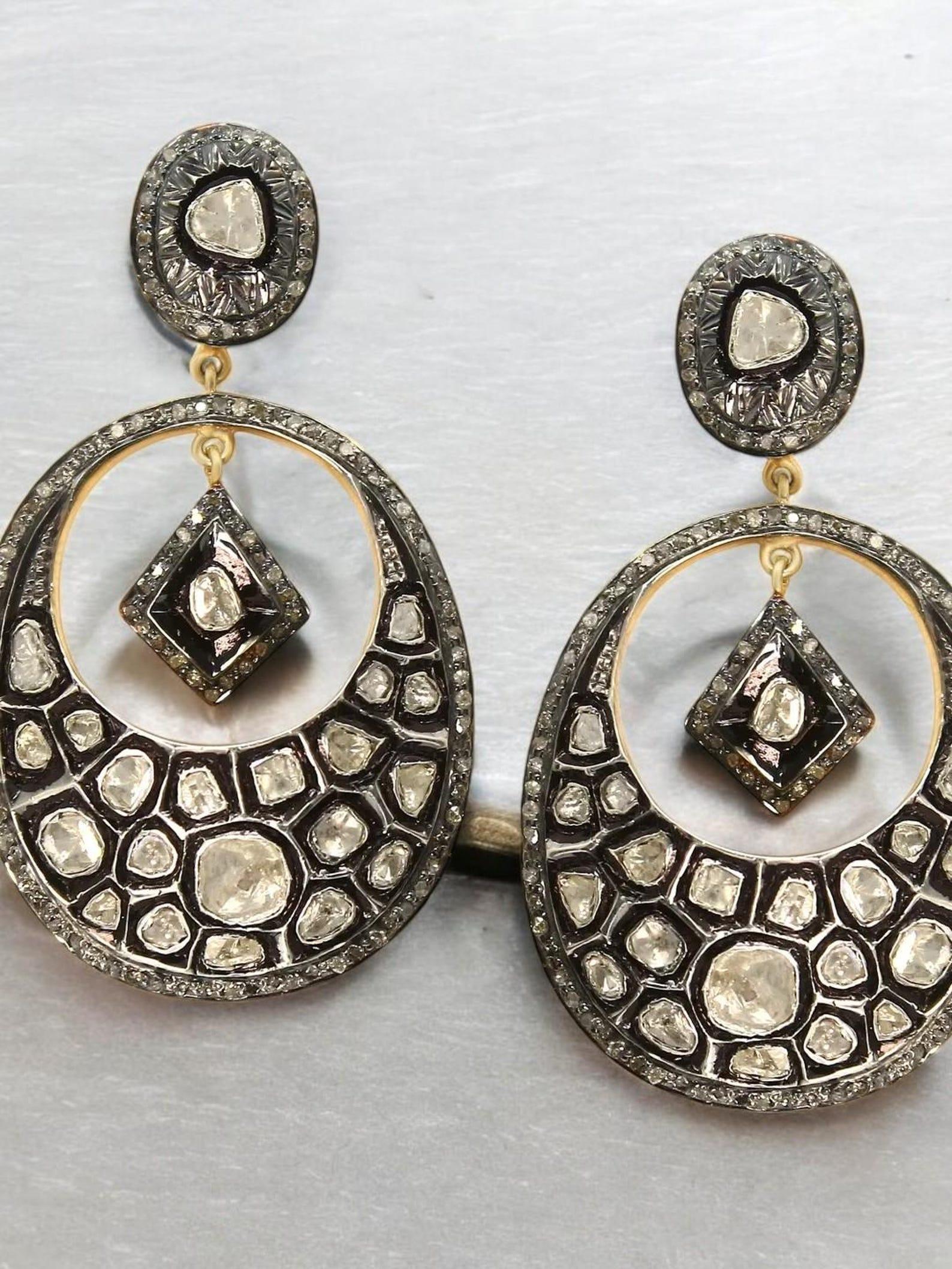 Women's Antique Polki Diamond Earrings and  Pendant 2 pc set Victorian Jewelry For Sale