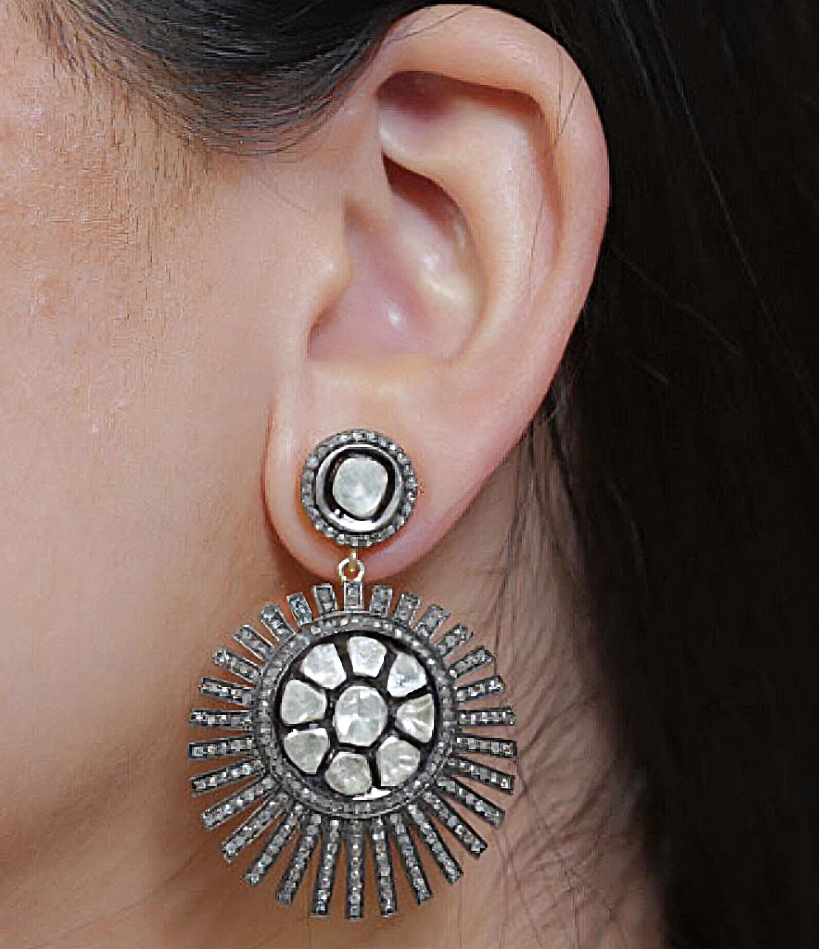 Boucles d'oreilles Polki et diamants anciens  Pendentif 2 pièces Bijoux Victoriens en vente 1
