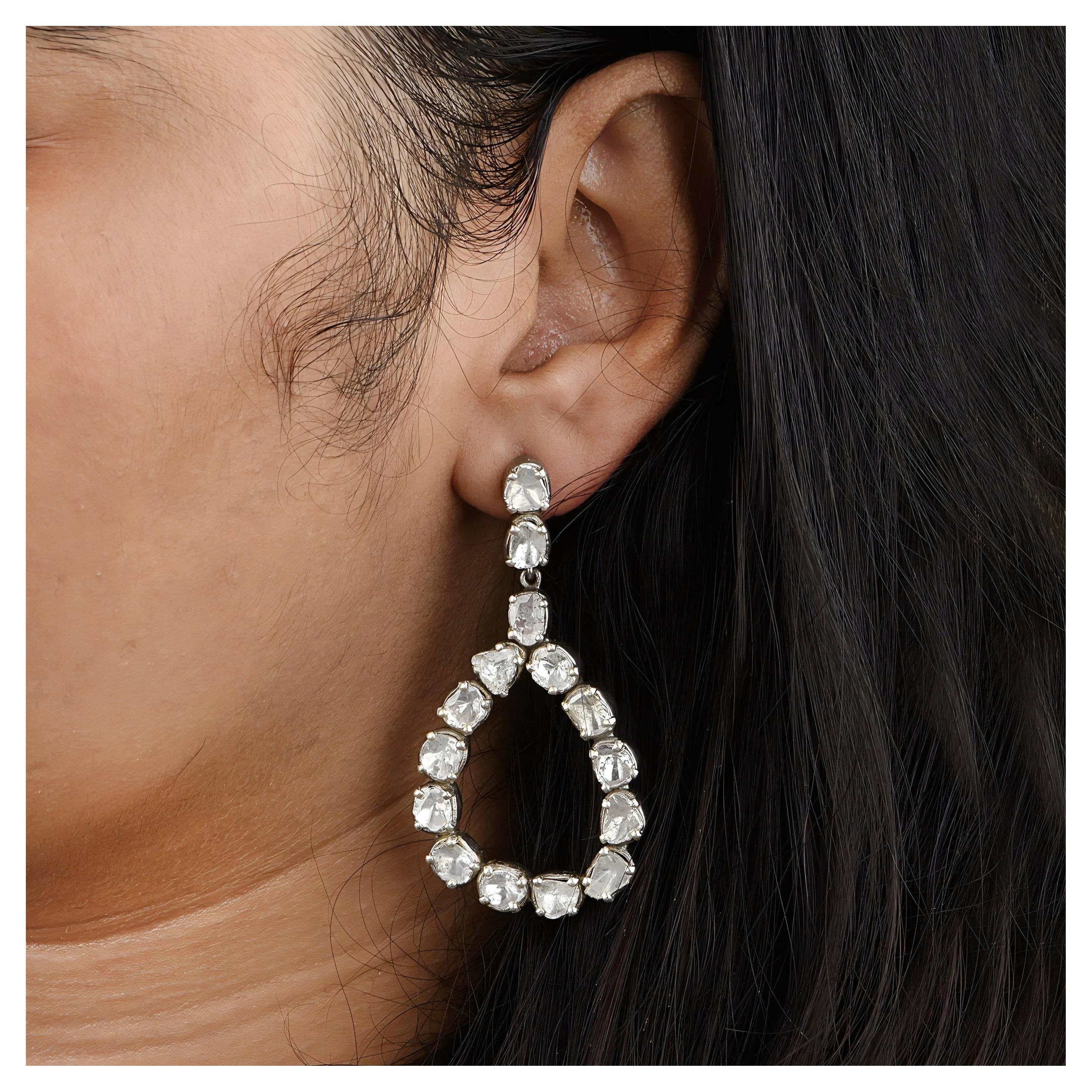 Antique Polki Diamond Earrings and  Pendant 2 pc set Victorian Jewelry For Sale