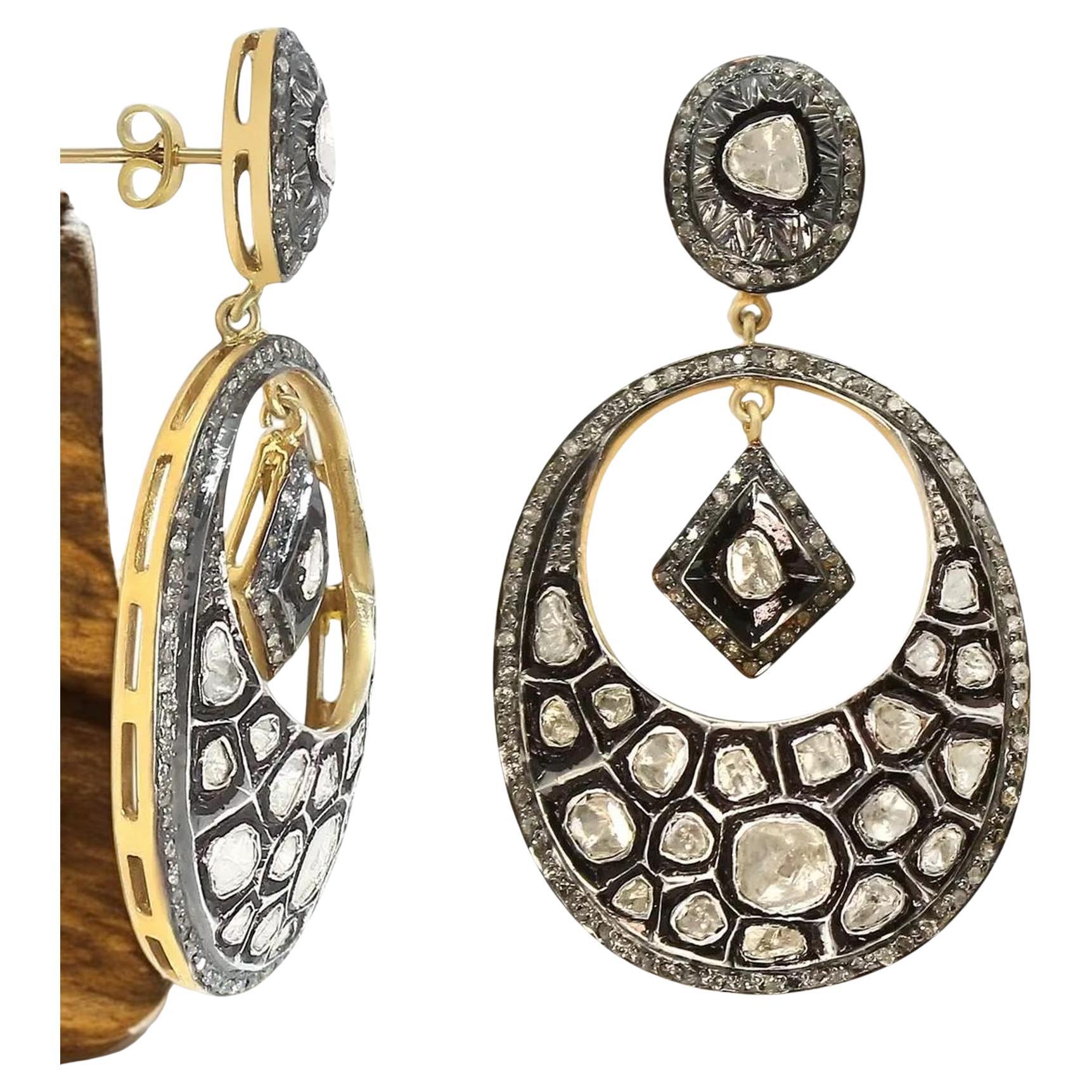 Antique Polki Diamond Earrings and  Pendant 2 pc set Victorian Jewelry For Sale