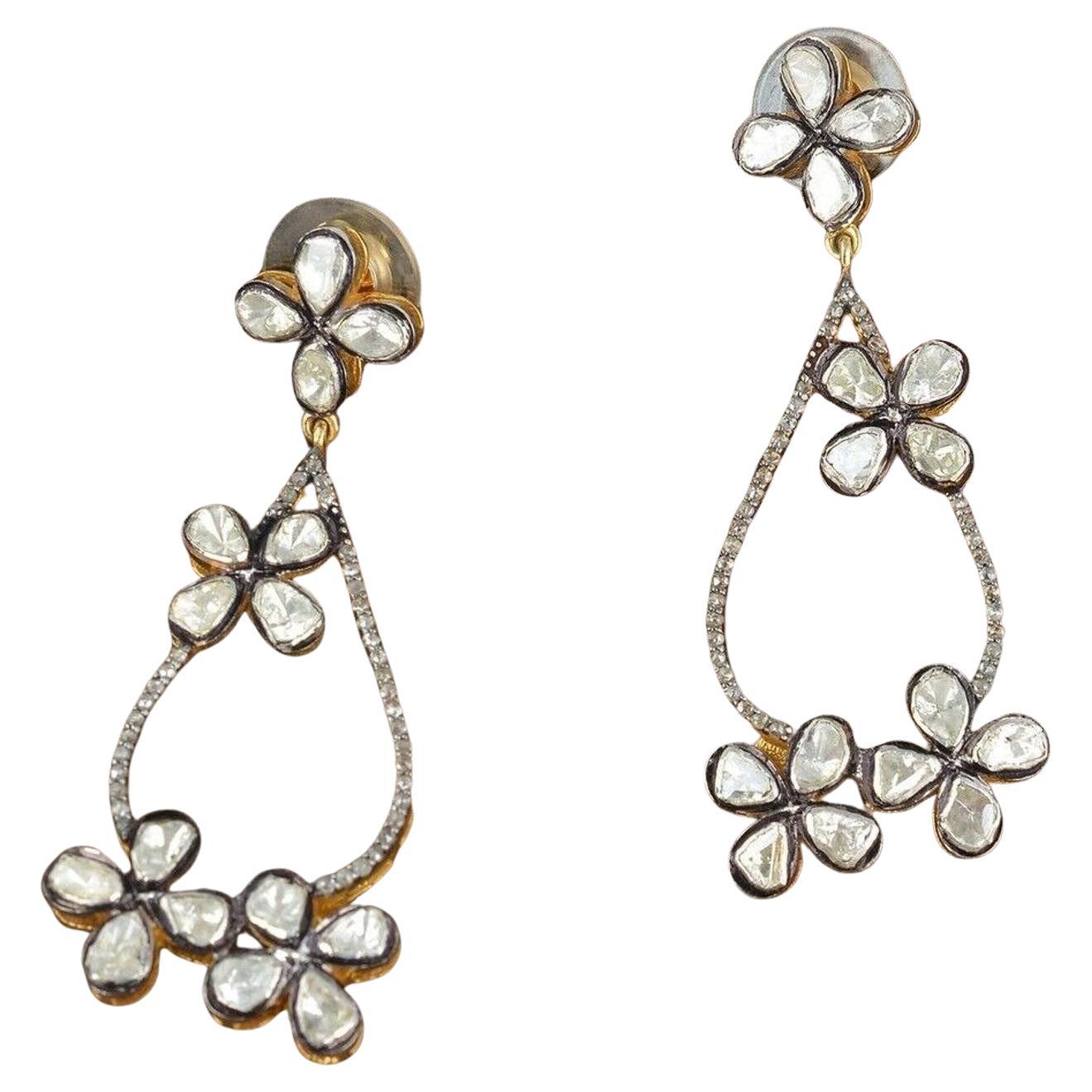 Antique Polki Diamond Earrings and  Pendant 2 pc set Victorian Jewelry