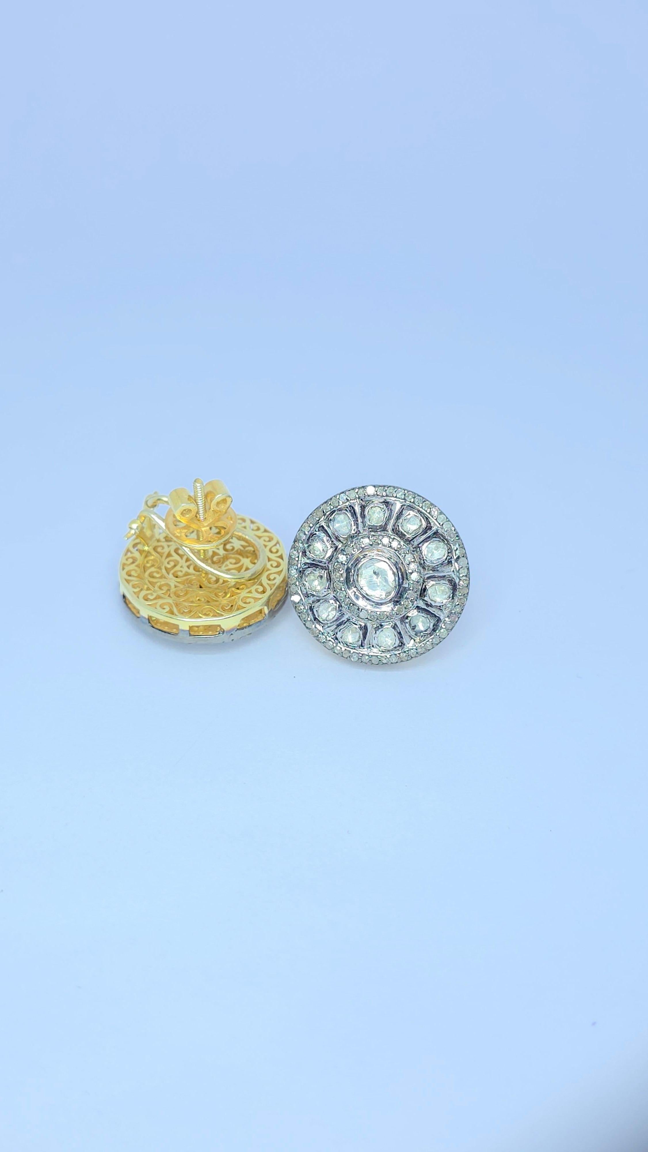 Boucles d'oreilles anciennes Polki Diamond Natural Diamond Victorian Diamond Earrings en vente 8