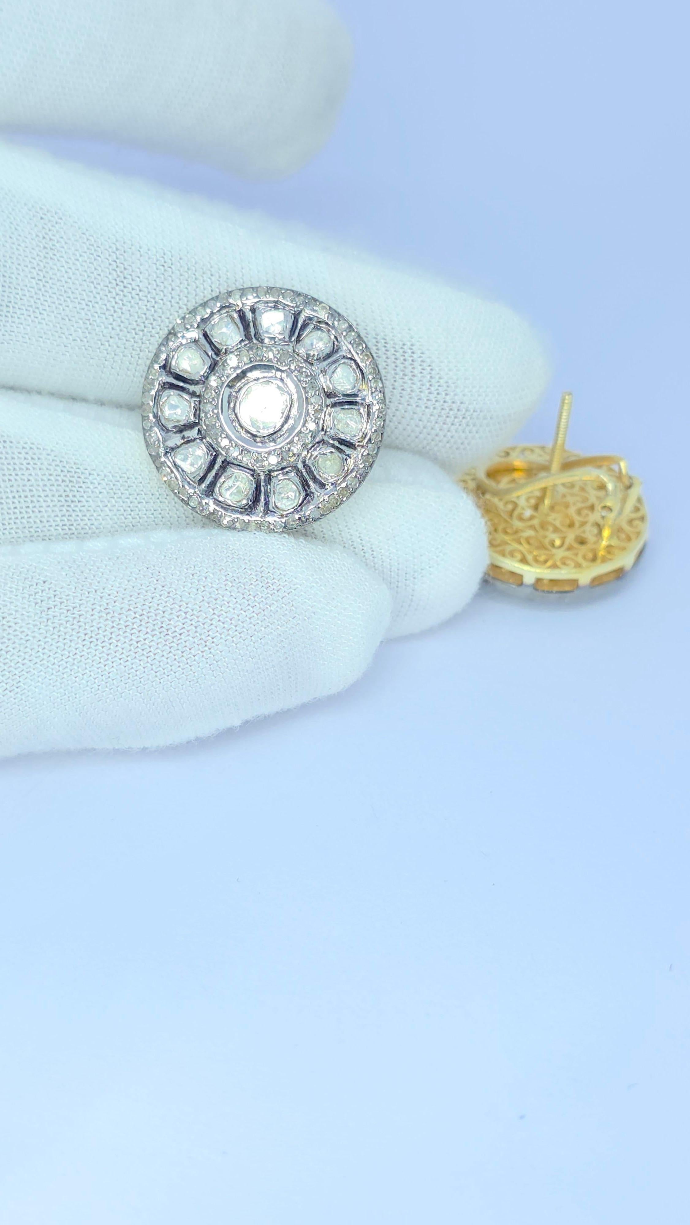 Boucles d'oreilles anciennes Polki Diamond Natural Diamond Victorian Diamond Earrings en vente 9