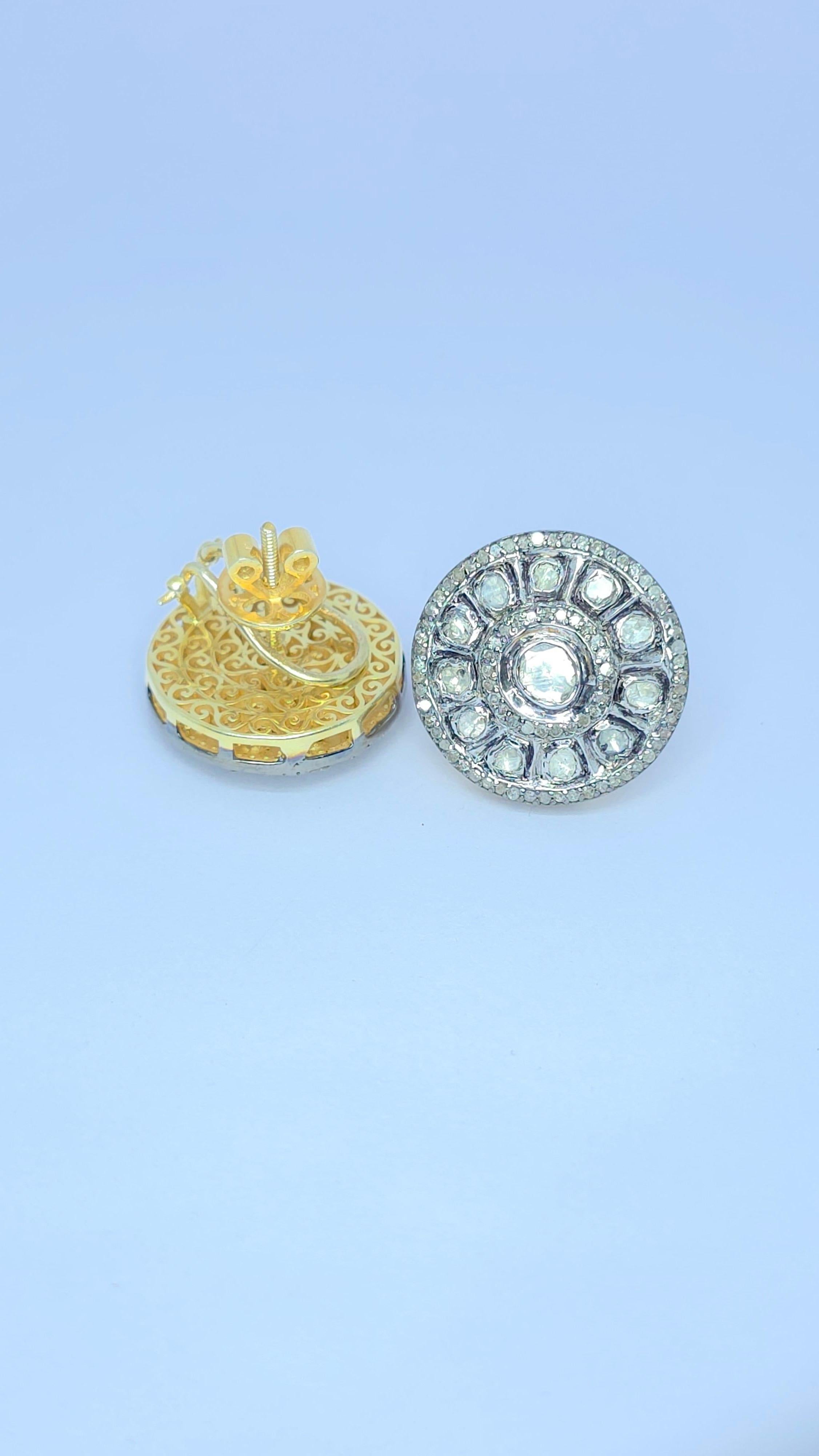 Boucles d'oreilles anciennes Polki Diamond Natural Diamond Victorian Diamond Earrings en vente 10