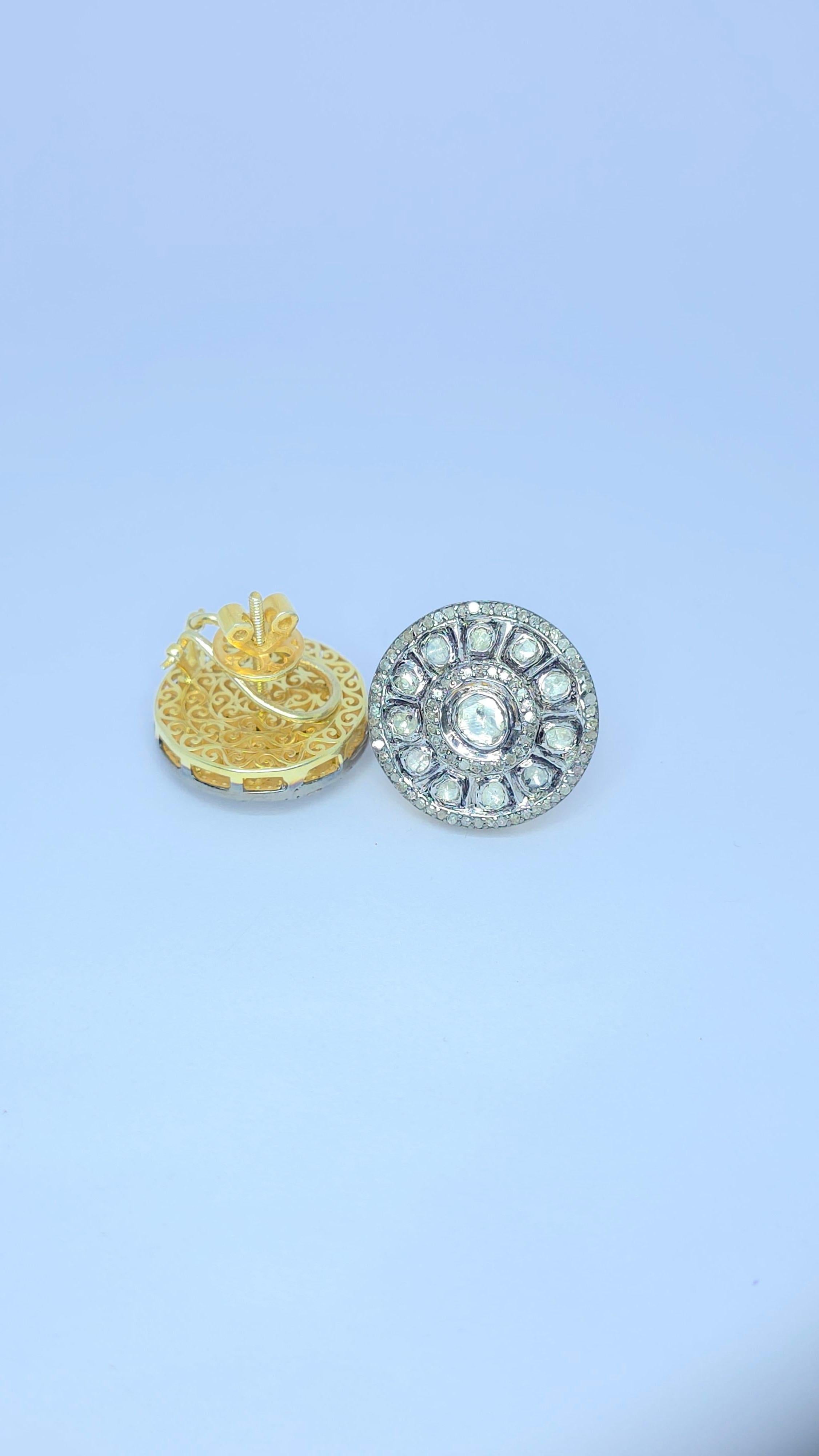 Boucles d'oreilles anciennes Polki Diamond Natural Diamond Victorian Diamond Earrings en vente 11