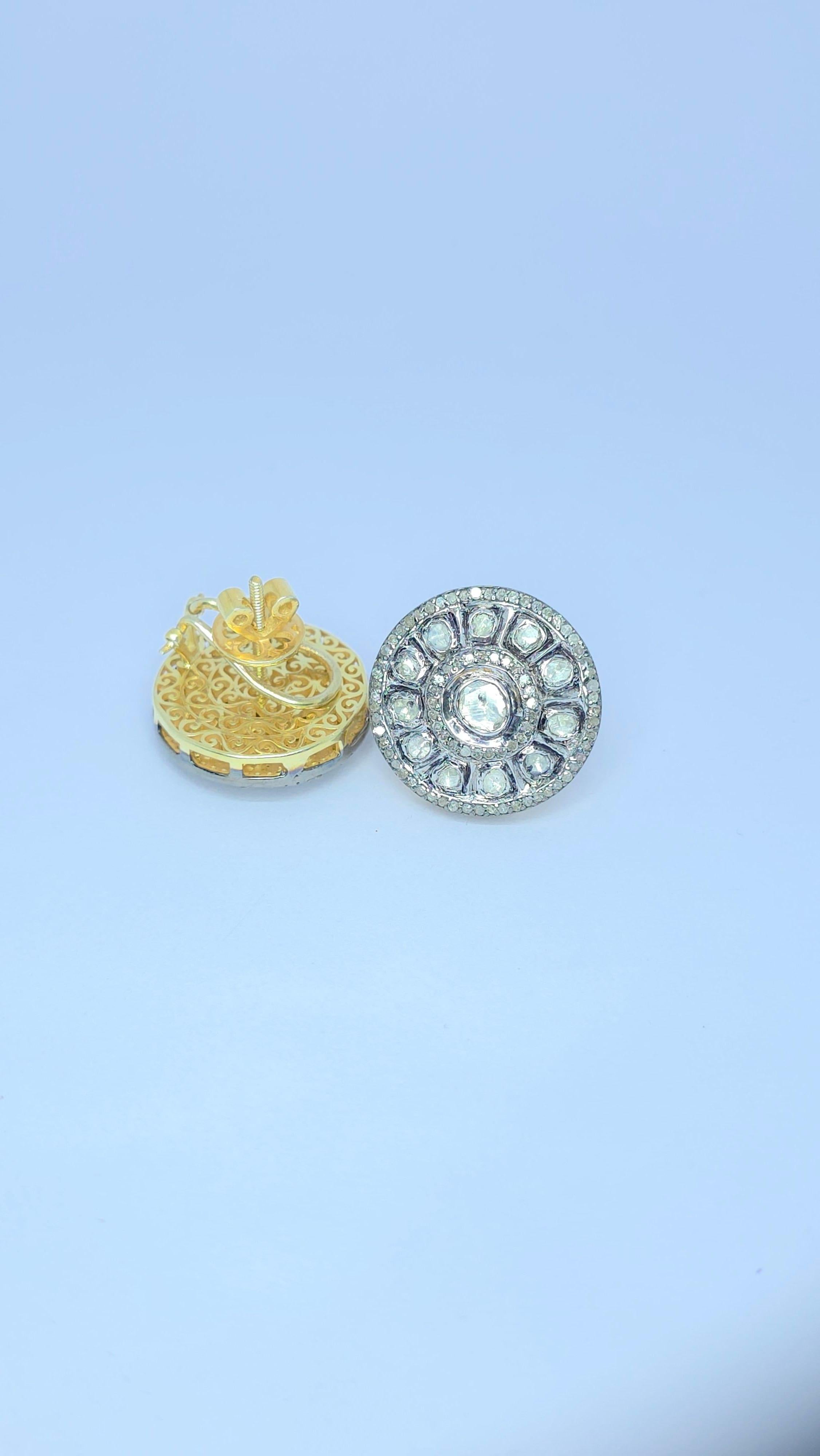 Boucles d'oreilles anciennes Polki Diamond Natural Diamond Victorian Diamond Earrings en vente 12