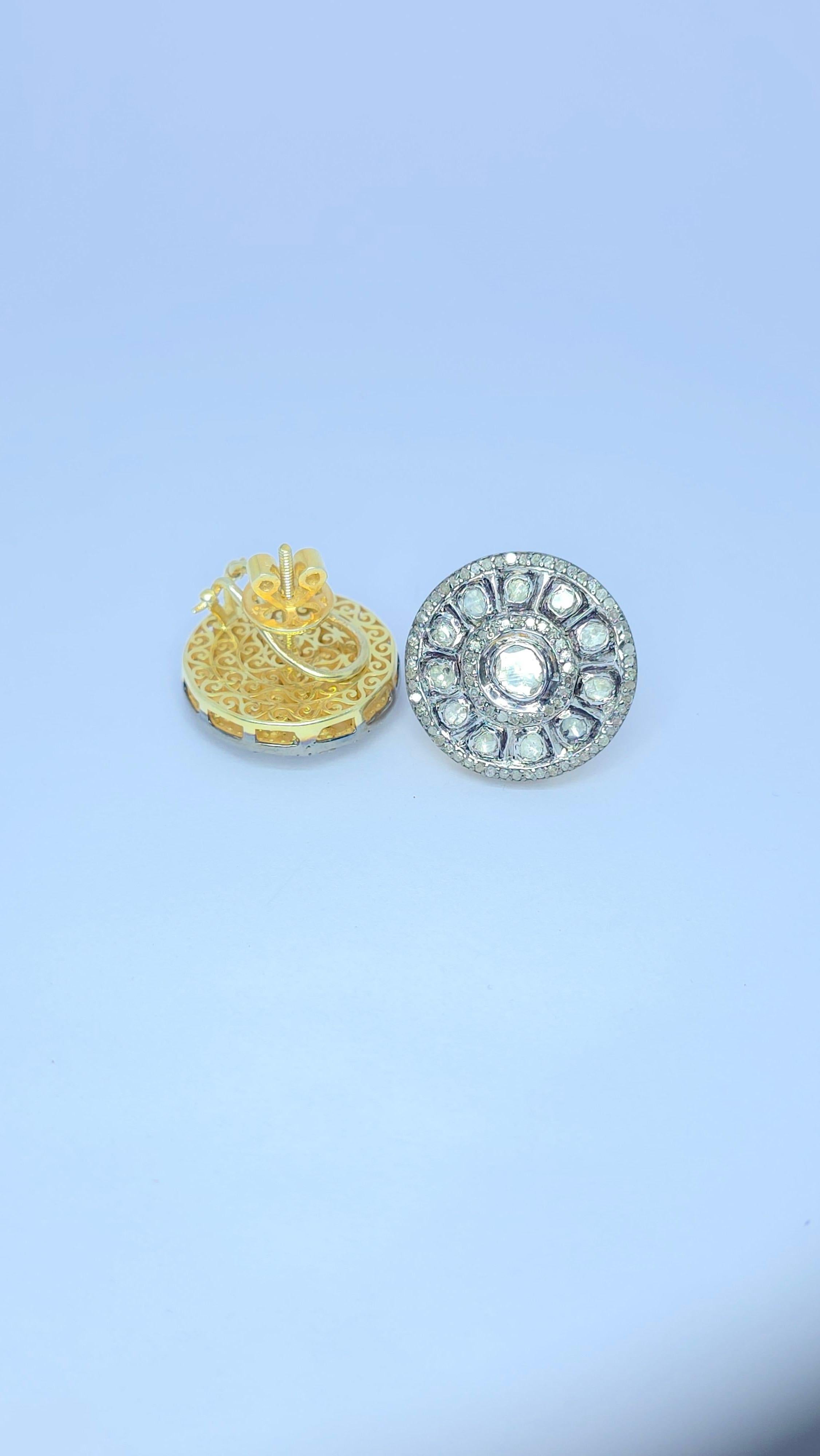 Boucles d'oreilles anciennes Polki Diamond Natural Diamond Victorian Diamond Earrings en vente 13