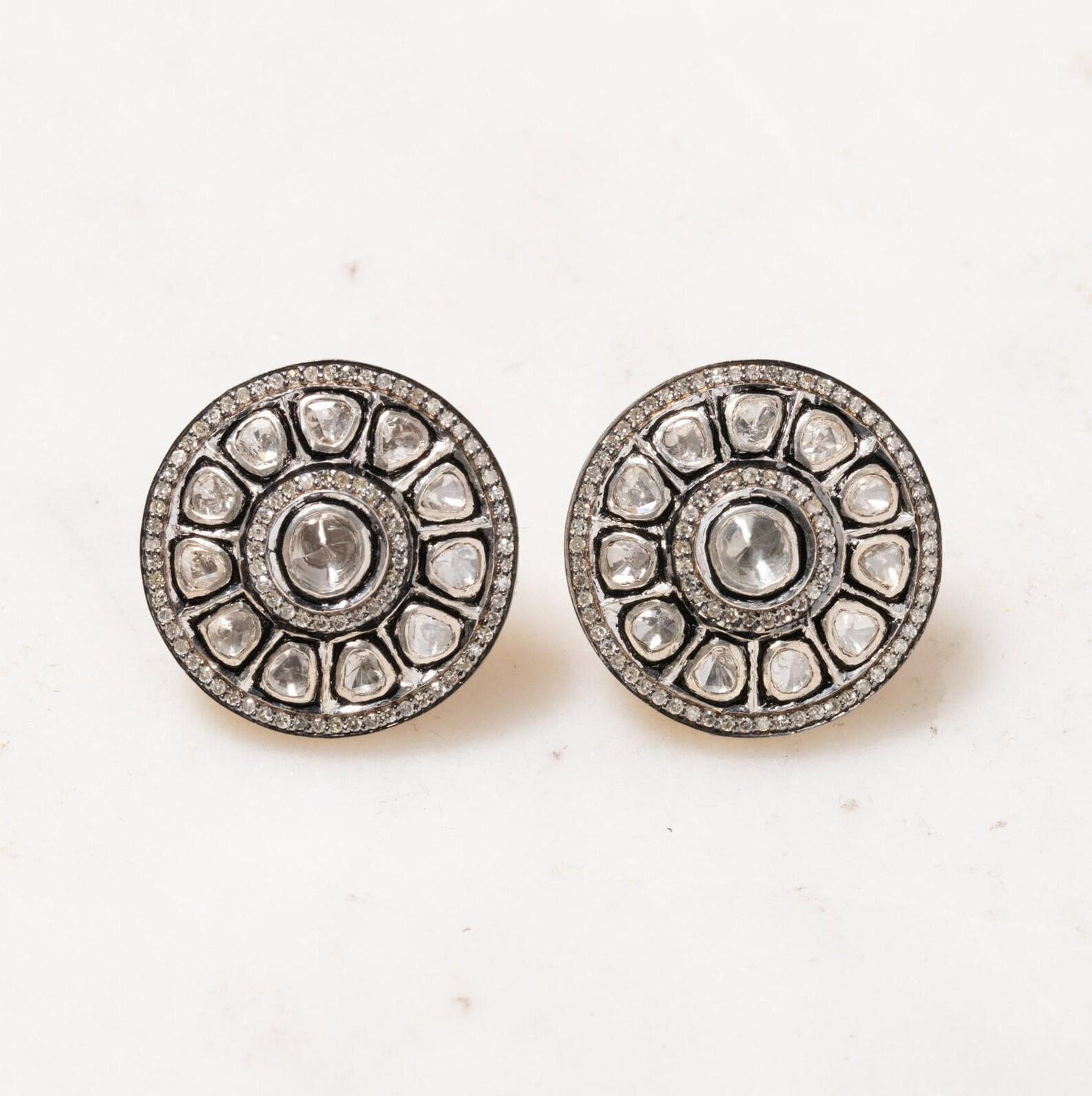 Antique Victorian Polki Diamond Earrings Natural Diamond polki 

Price listed for pair  of Earrings 
  Approx 20 gram 
Gemstone: Diamond
Closure: Push back


A P P R O X T I M E

All items are custom made to order. Our approx time is about 6 - 10