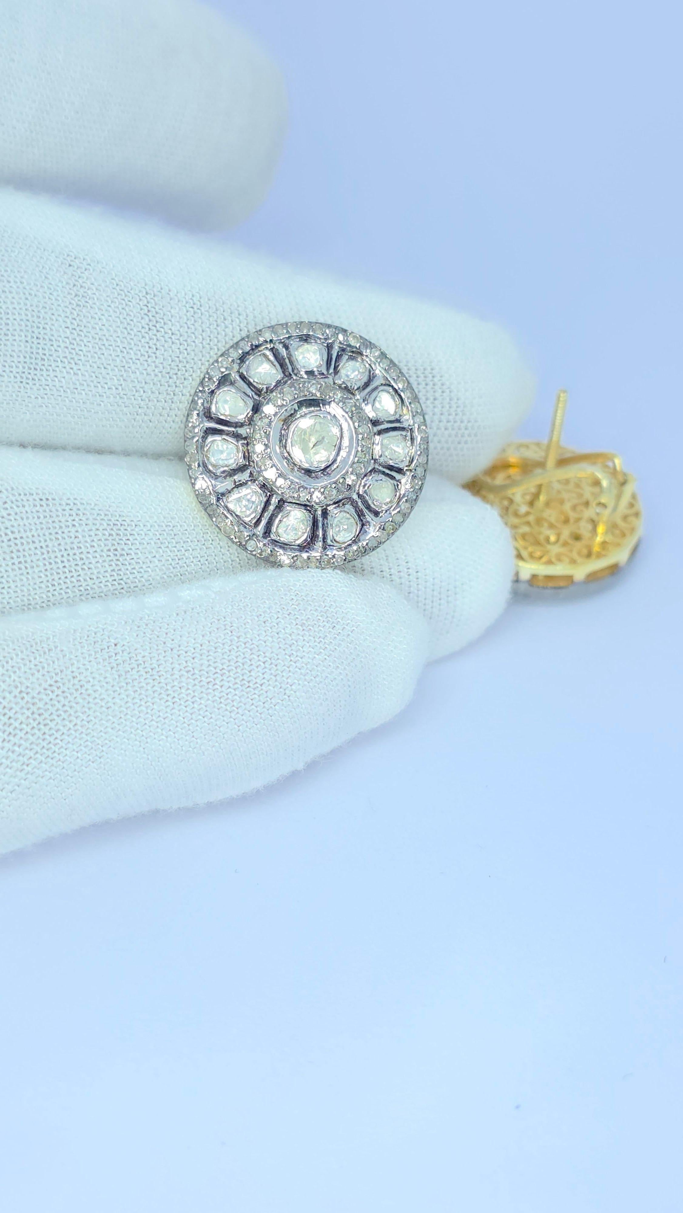 Boucles d'oreilles anciennes Polki Diamond Natural Diamond Victorian Diamond Earrings en vente 14