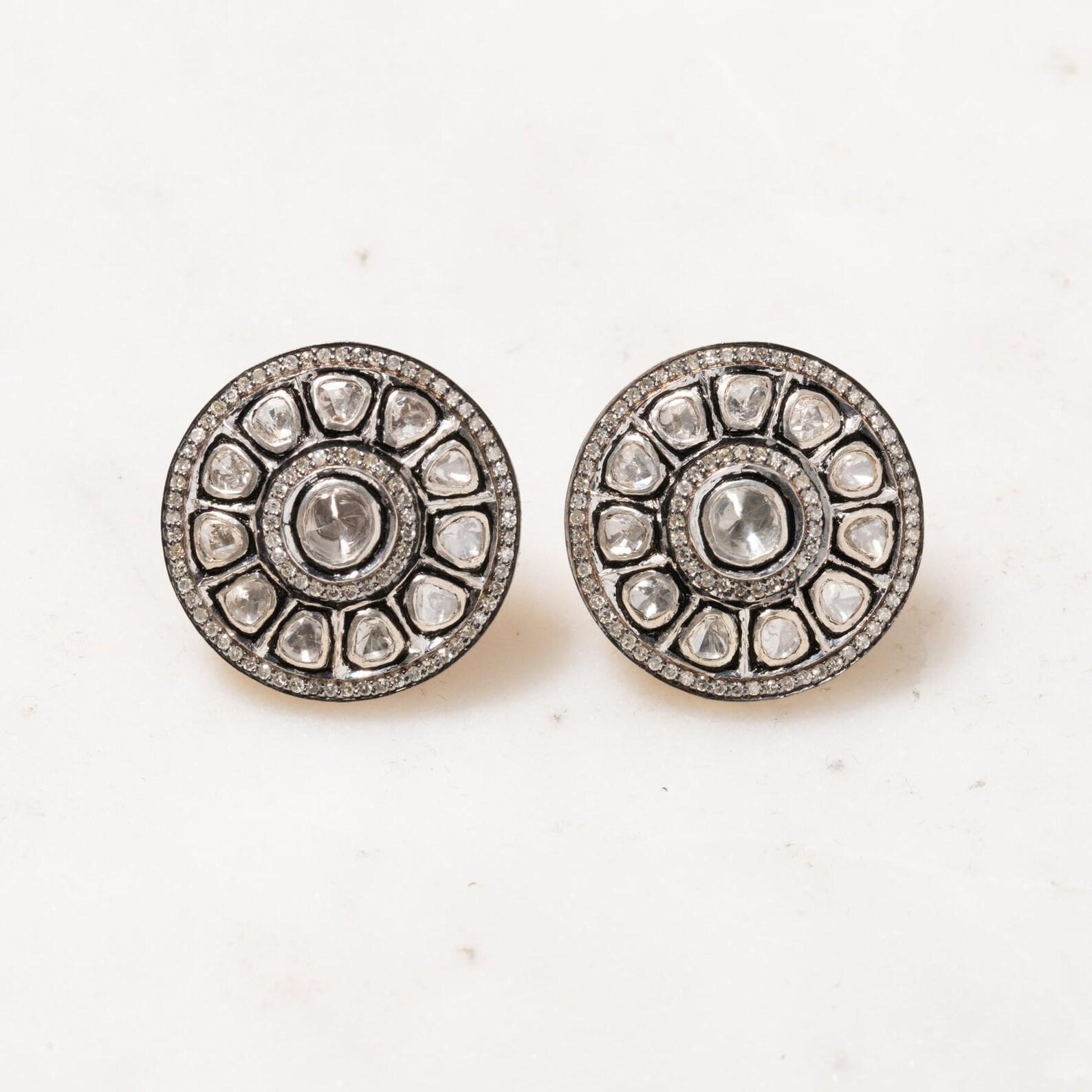 Antique Cushion Cut Antique Polki Diamond Earrings Natural Diamond Victorian Diamond Earrings For Sale