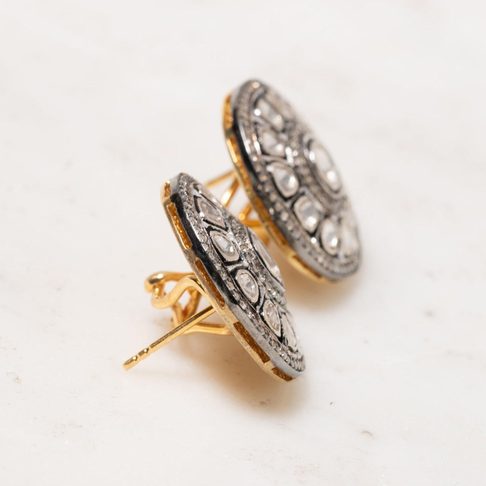 Antique Polki Diamond Earrings Natural Diamond Victorian Diamond Earrings For Sale 1