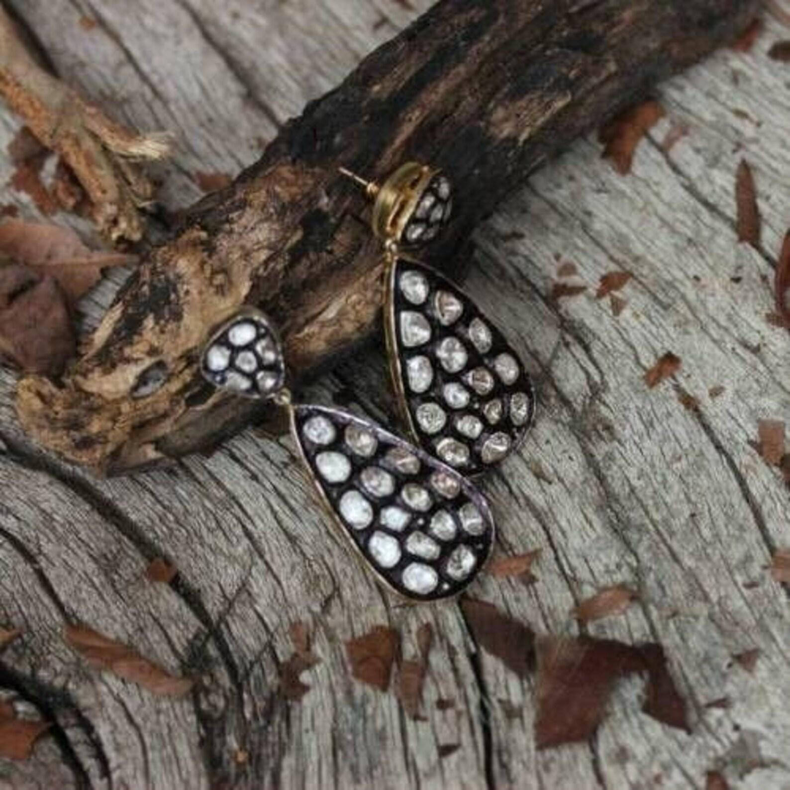 Orecchini di diamanti antichi Polki Nature Victorian  Orecchini in vendita 4
