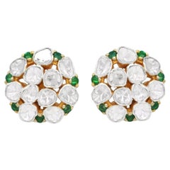 Pendientes Antiguos Polki Diamante Esmeralda Natural   Pendientes de diamantes