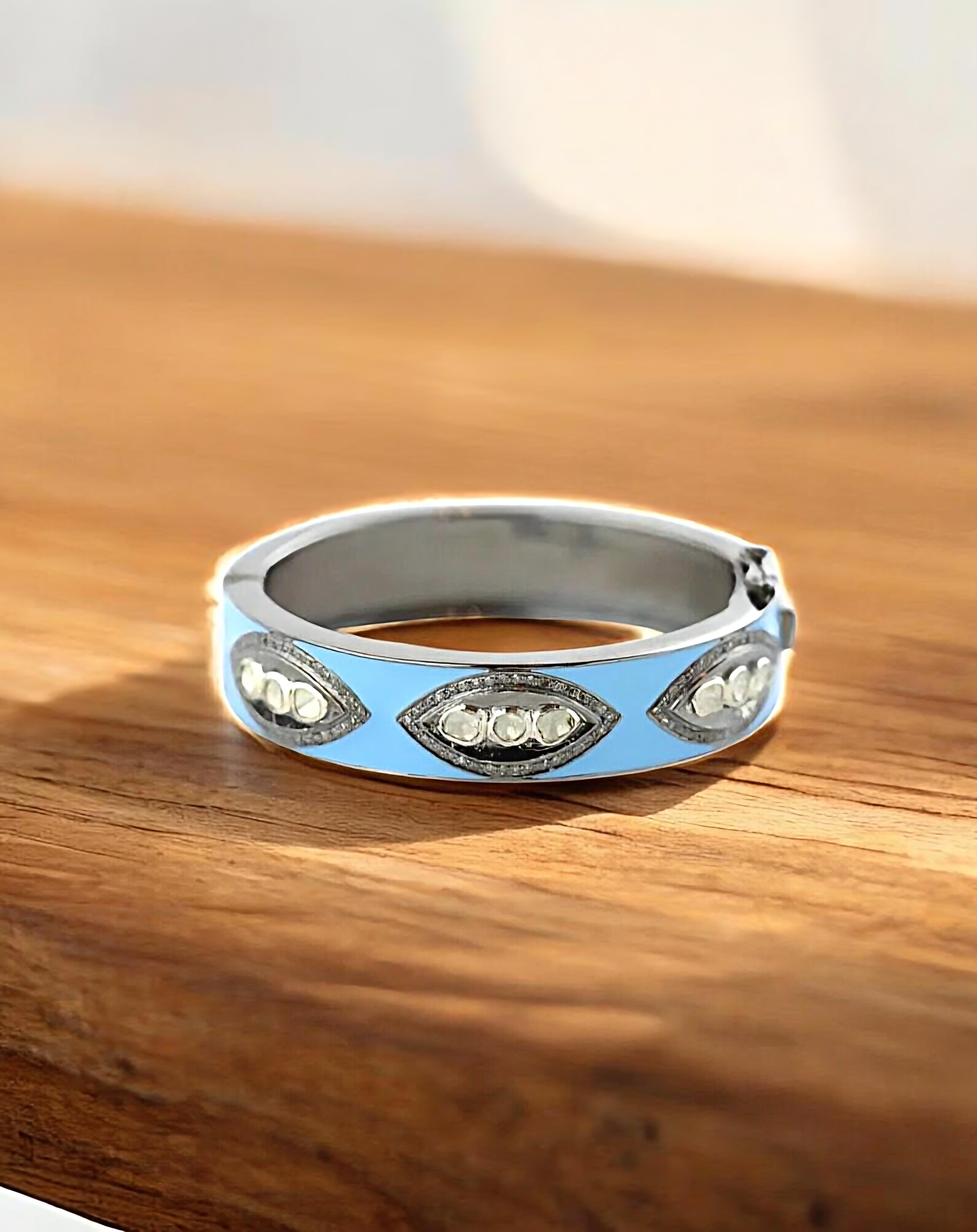 Art déco Bracelet victorien ancien Polki en émail et diamants naturels en vente