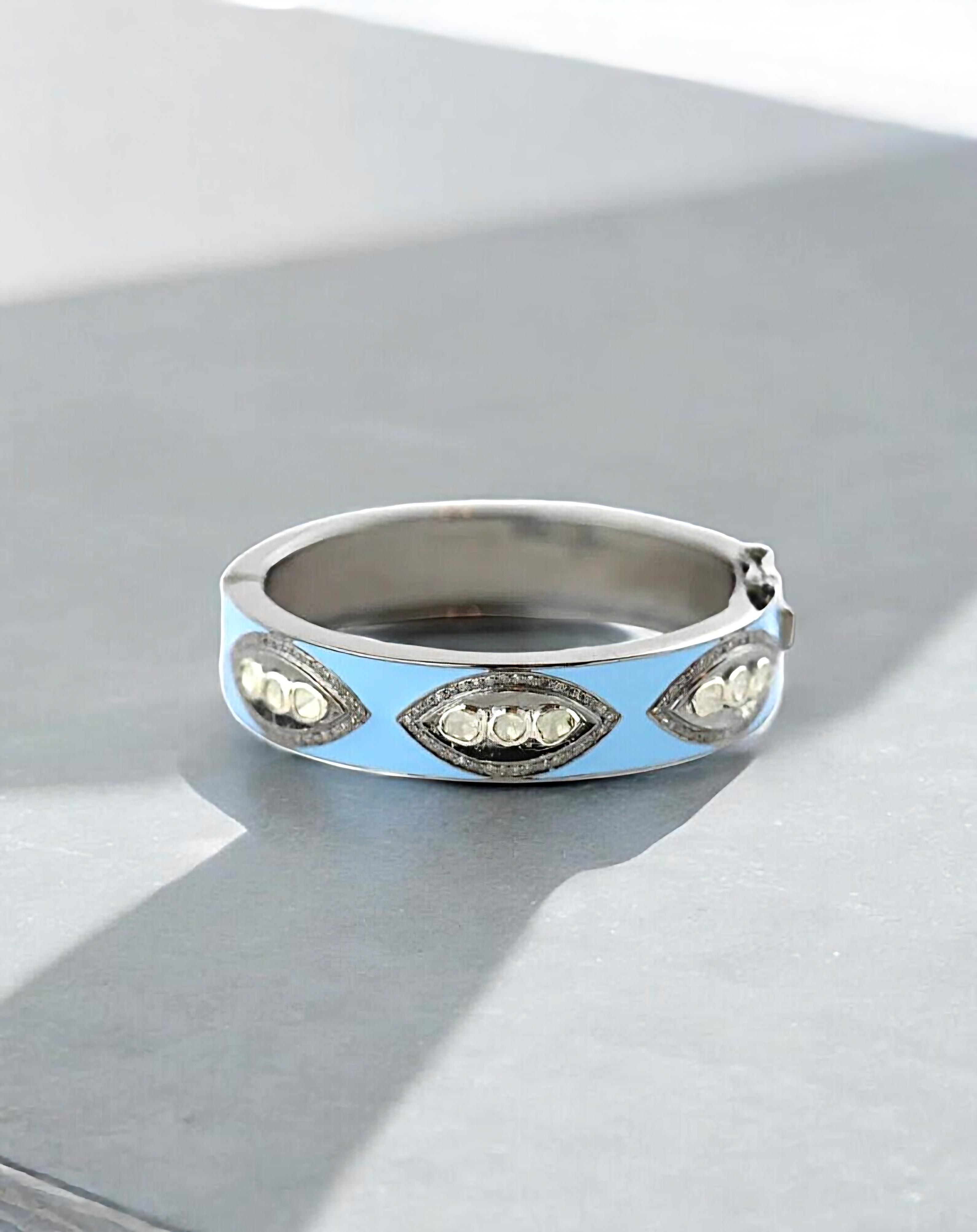 Bracelet victorien ancien Polki en émail et diamants naturels Neuf - En vente à Chicago, IL