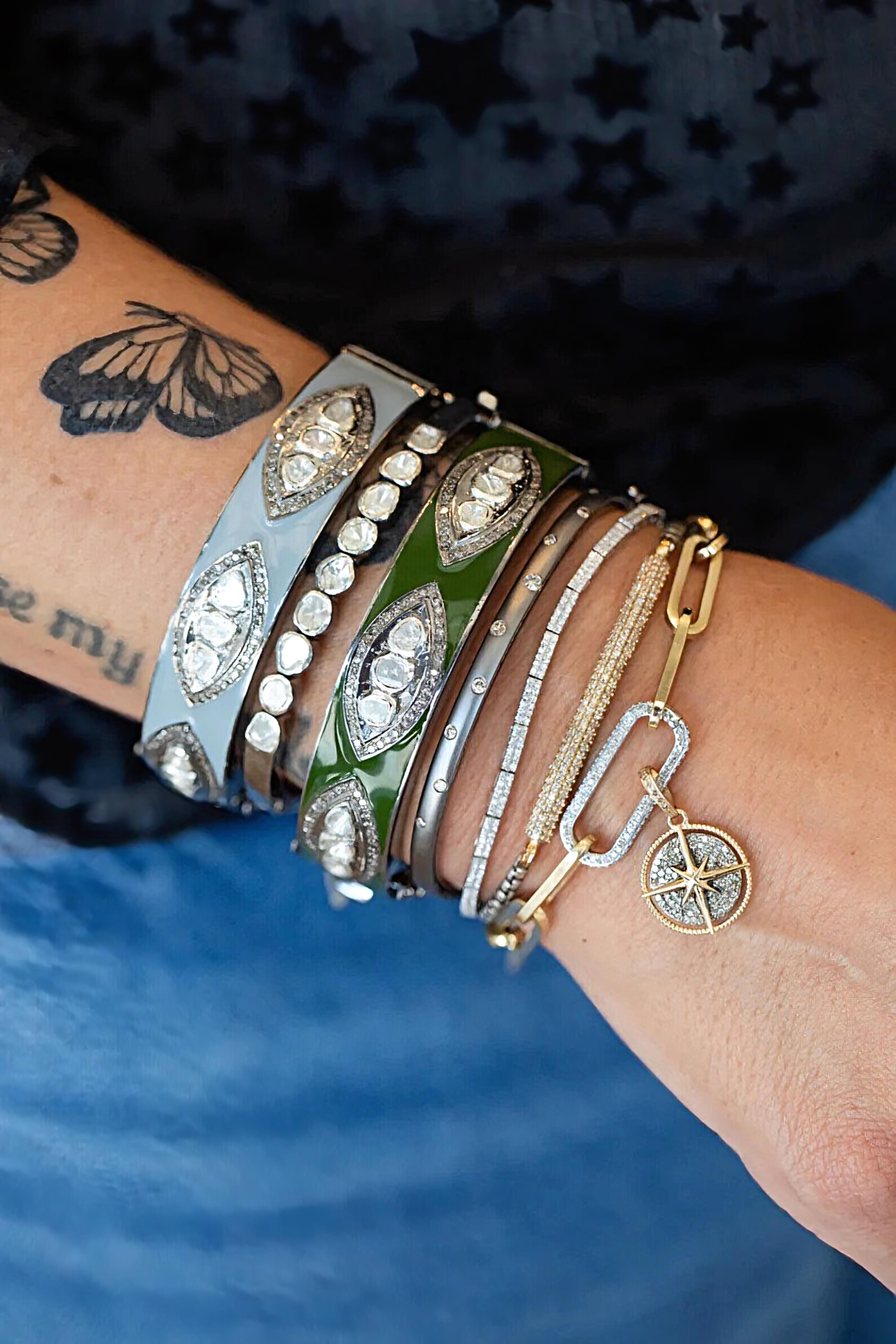 Bracelet victorien ancien Polki en émail et diamants naturels Pour femmes en vente