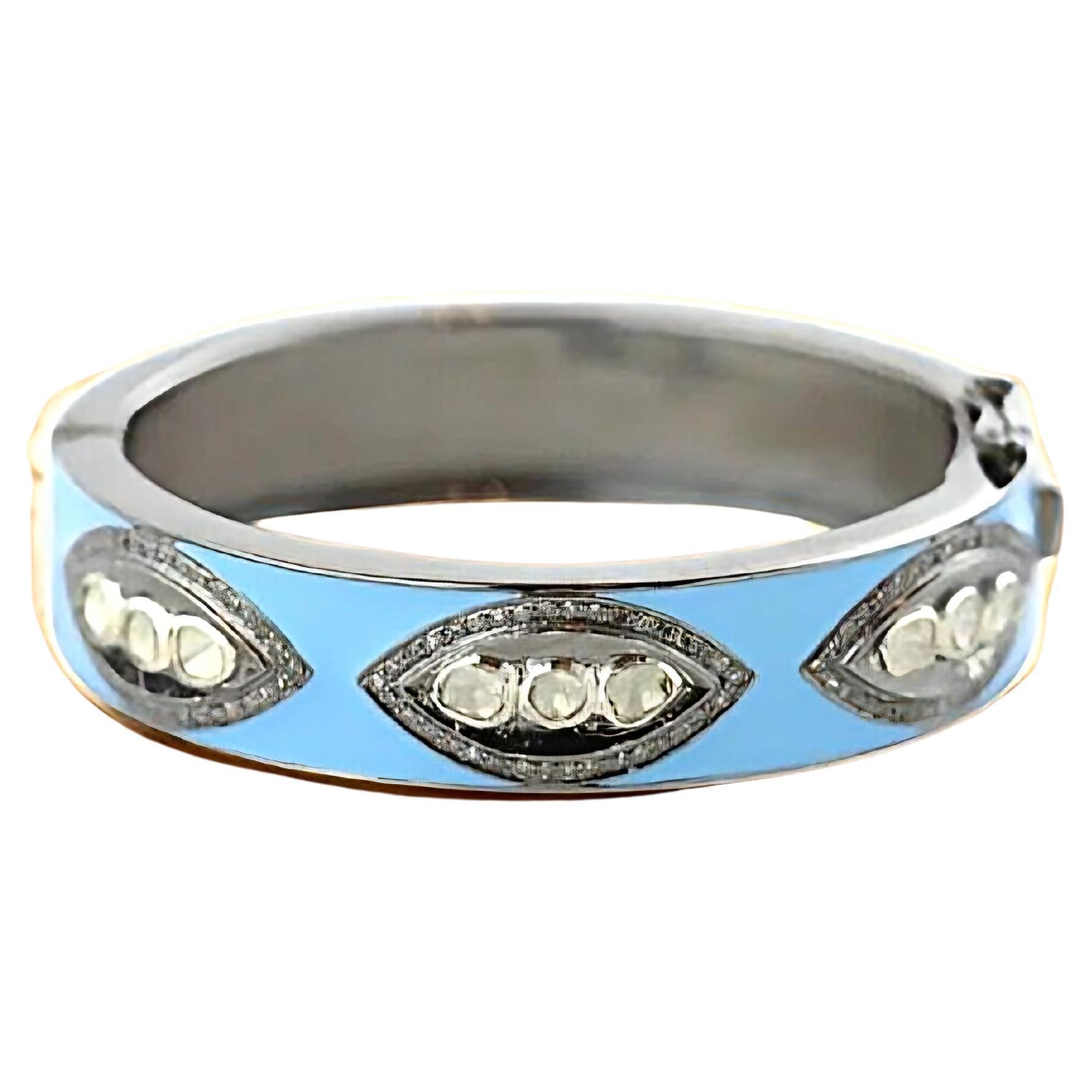 Bracelet victorien ancien Polki en émail et diamants naturels